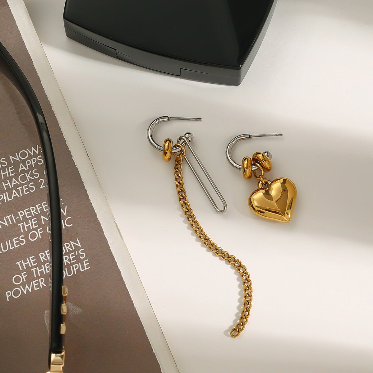 Dual Heart Chain Drop Earrings