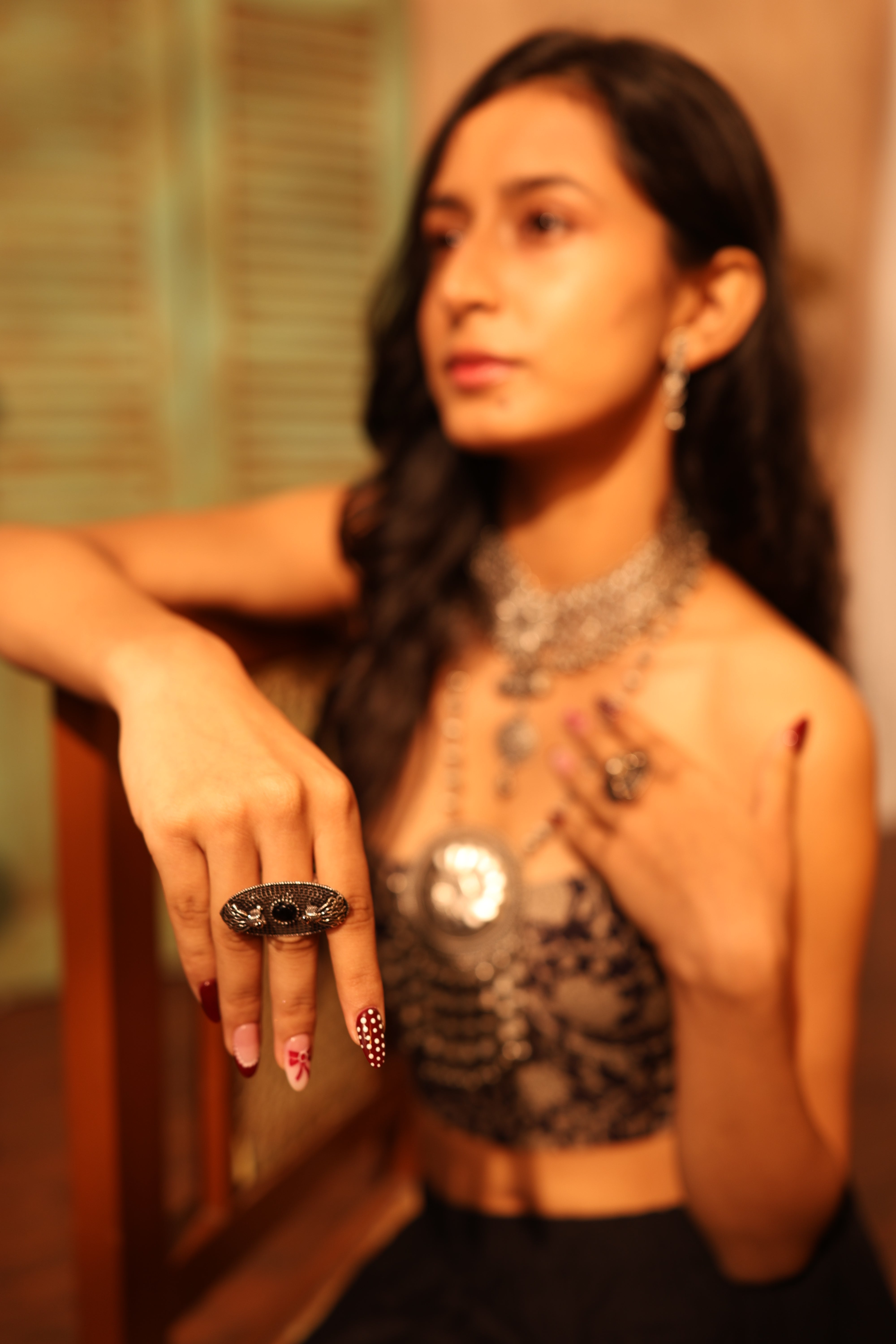 Oxidized Black Peacock Ring
