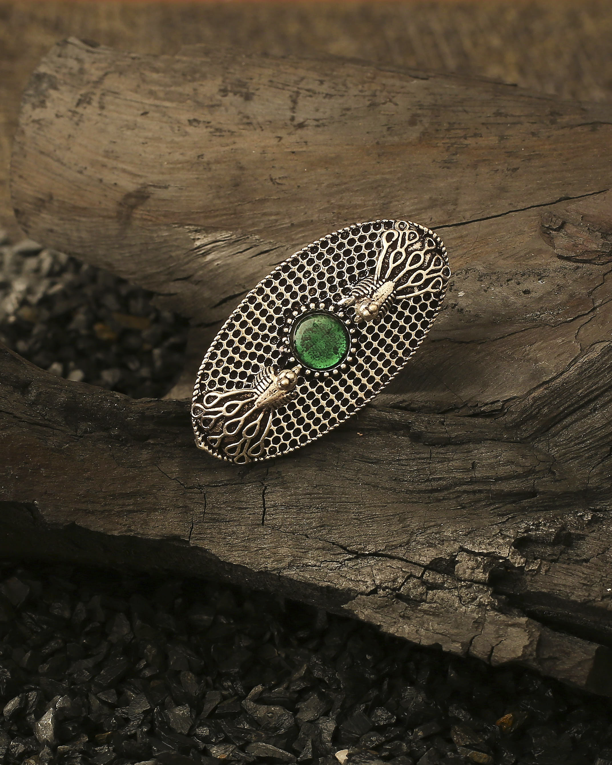 Oxidized Green Peacock Ring