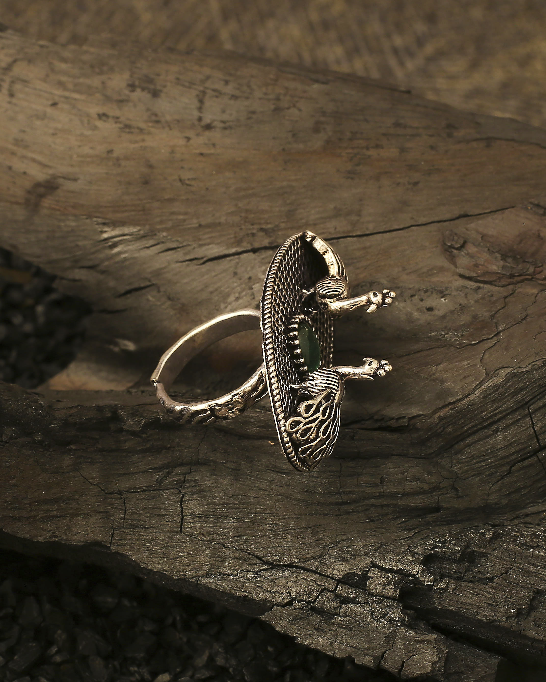 Oxidized Green Peacock Ring