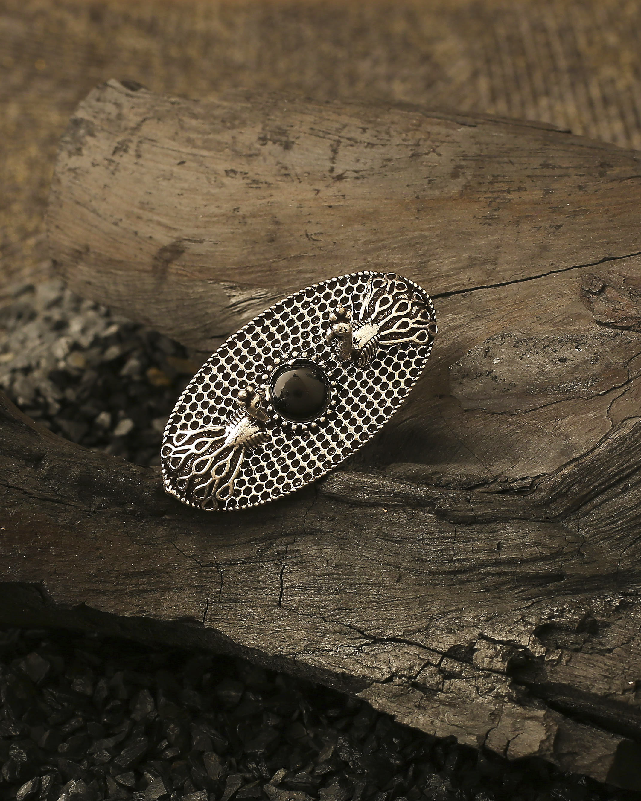 Oxidized Black Peacock Ring