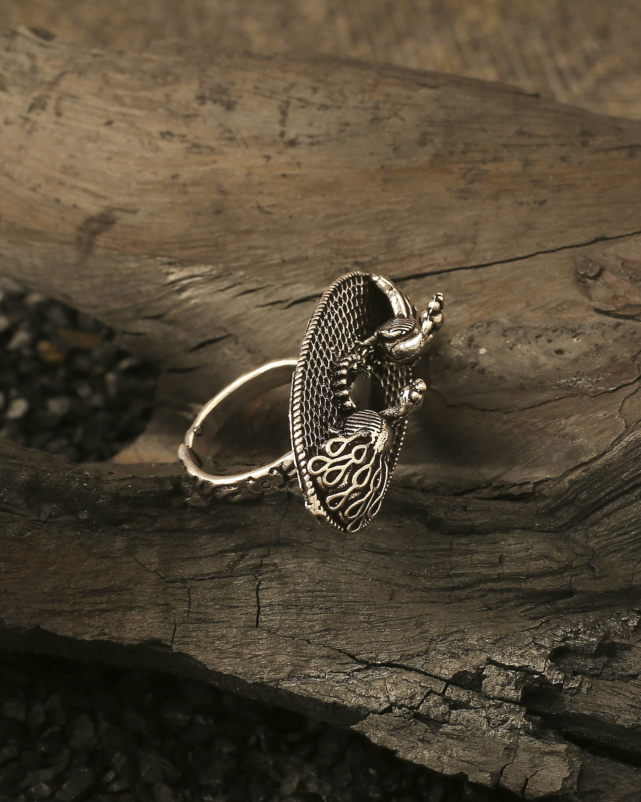 Oxidized Black Peacock Ring
