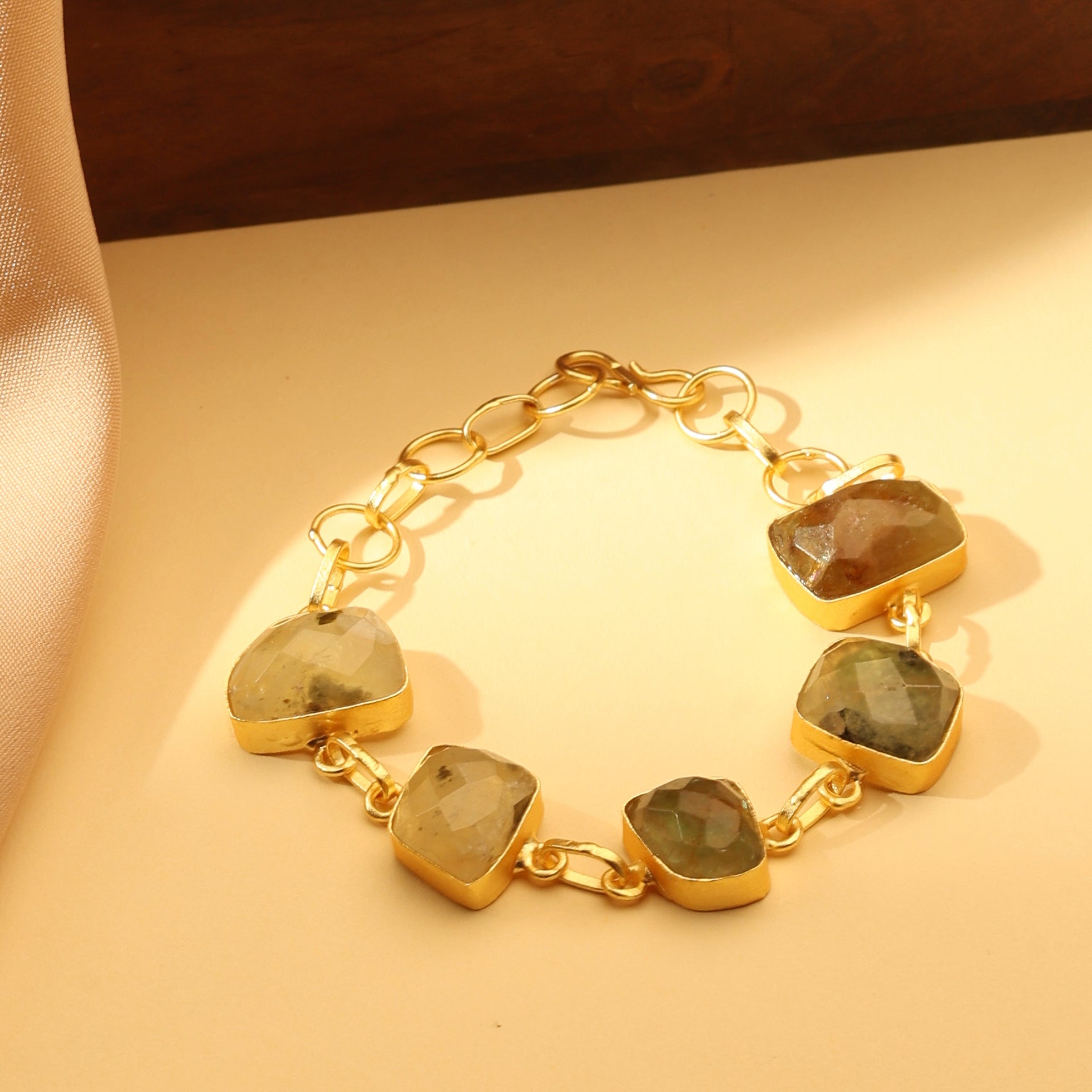 Faceted Natural Stone Link Bracelet