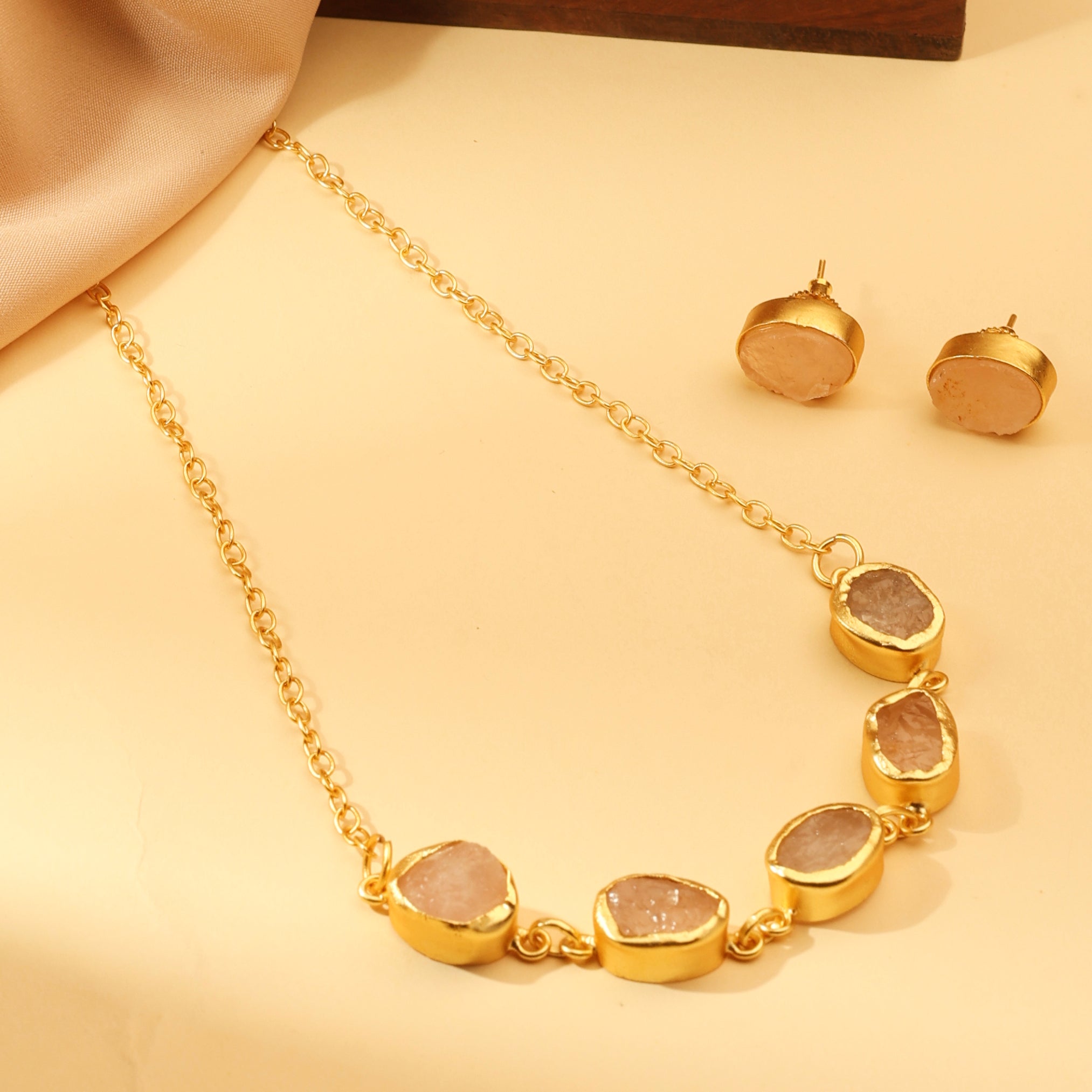 Rose Quartz Cluster Necklace Set
