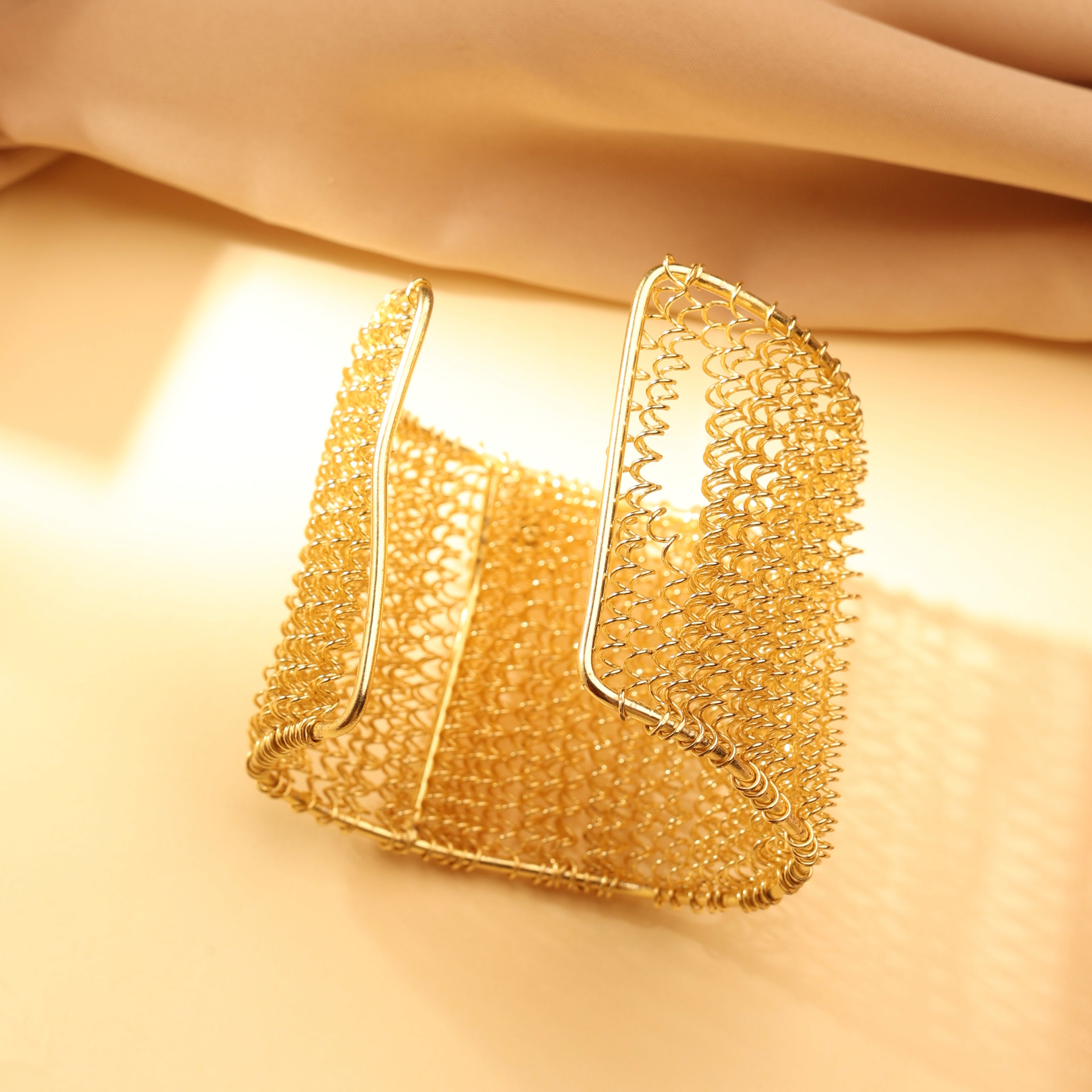 Woven Mesh Gold Cuff Bracelet
