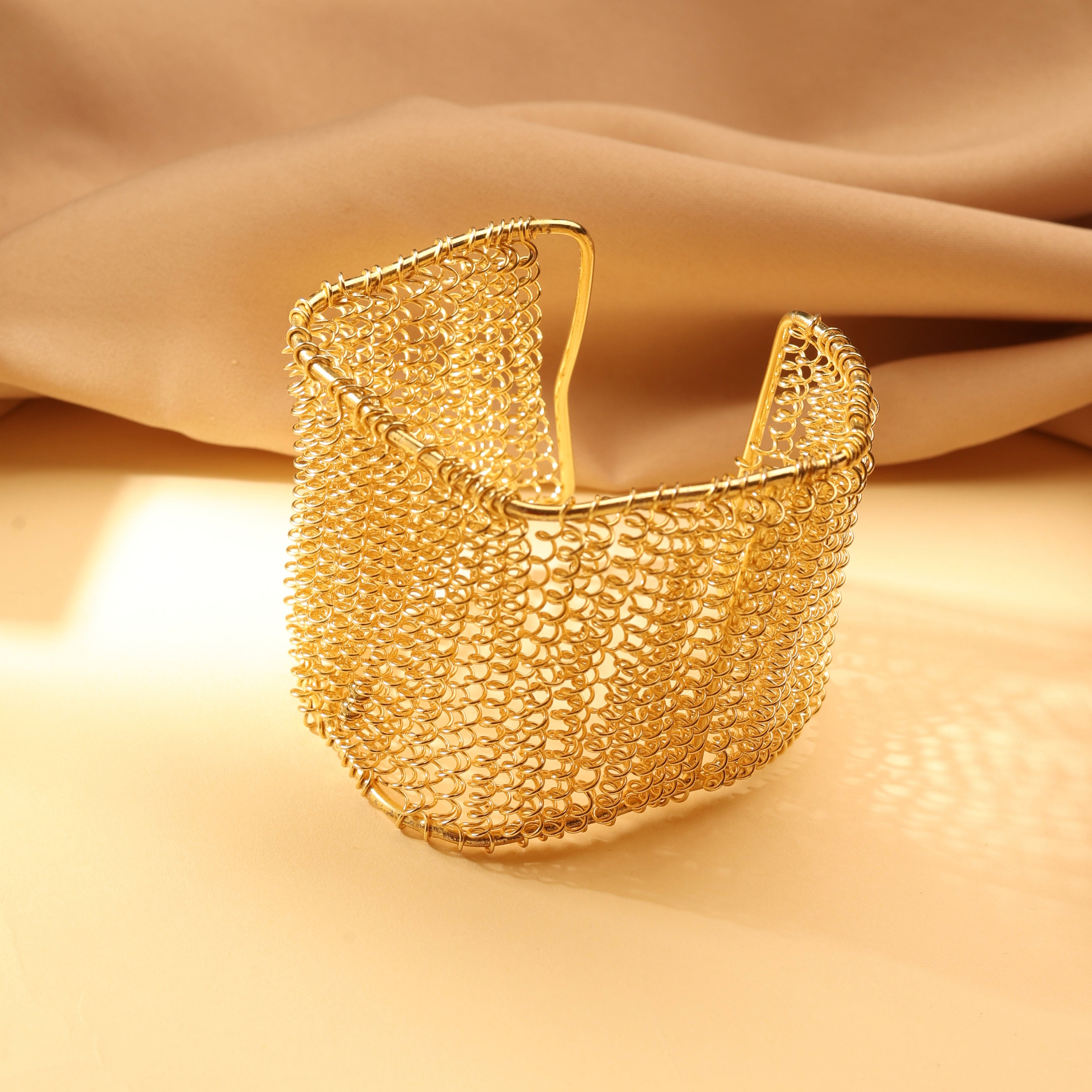 Woven Mesh Gold Cuff Bracelet
