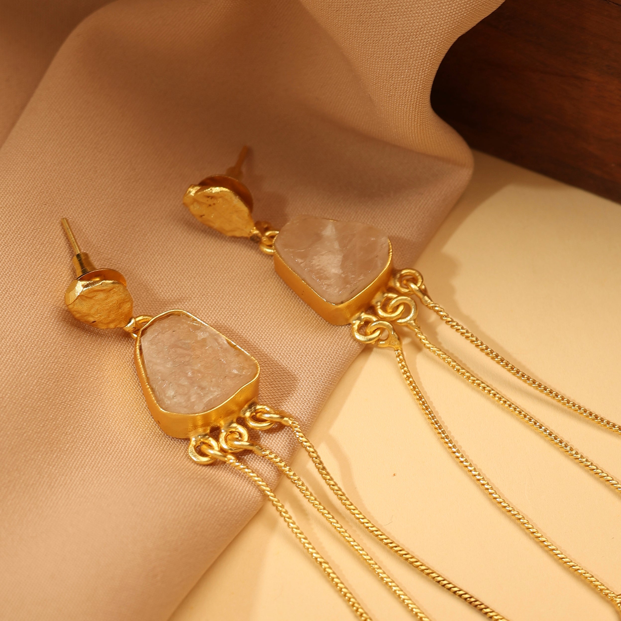 Rose Quartz Coin Tassel Earrings