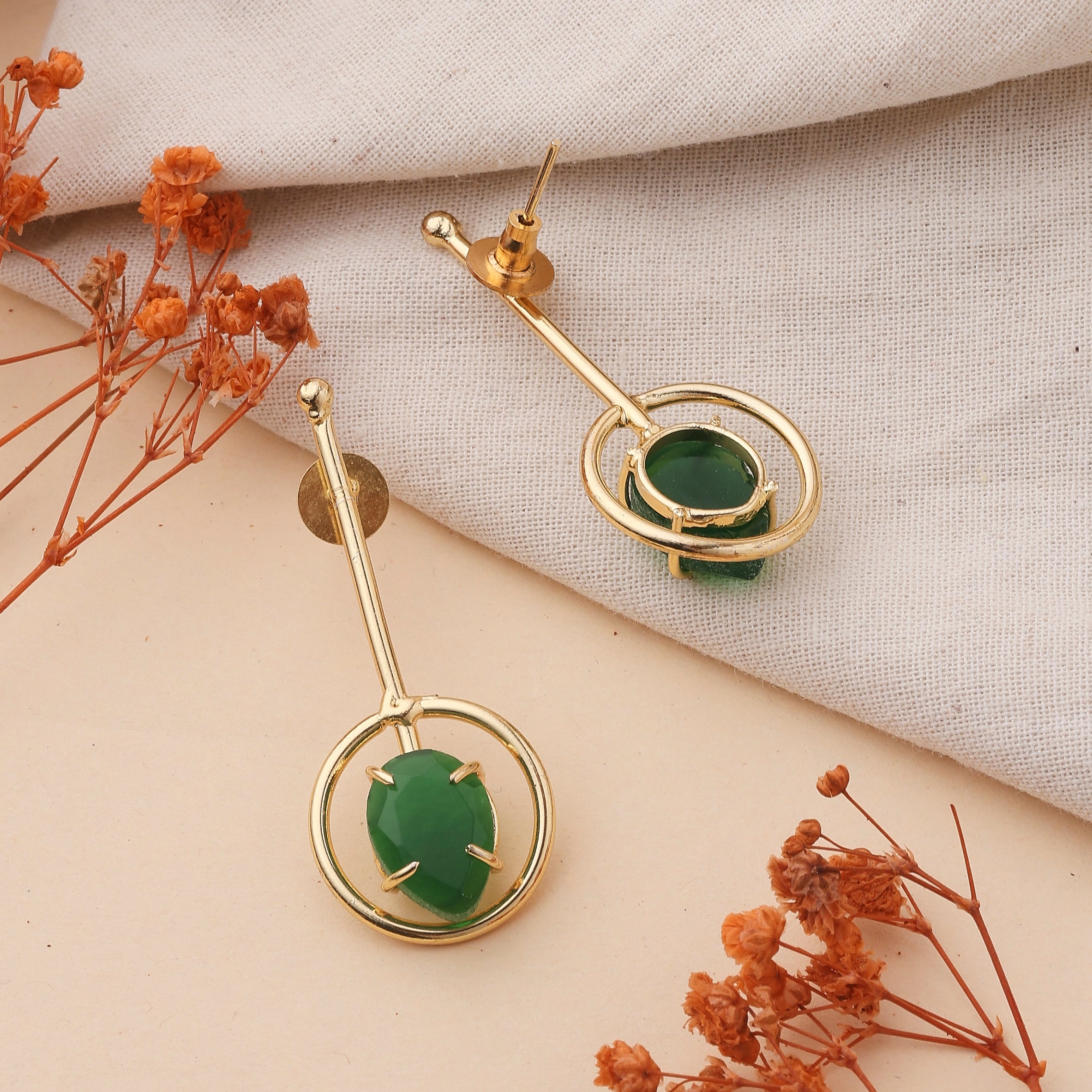 Tall Green Stone Earrings