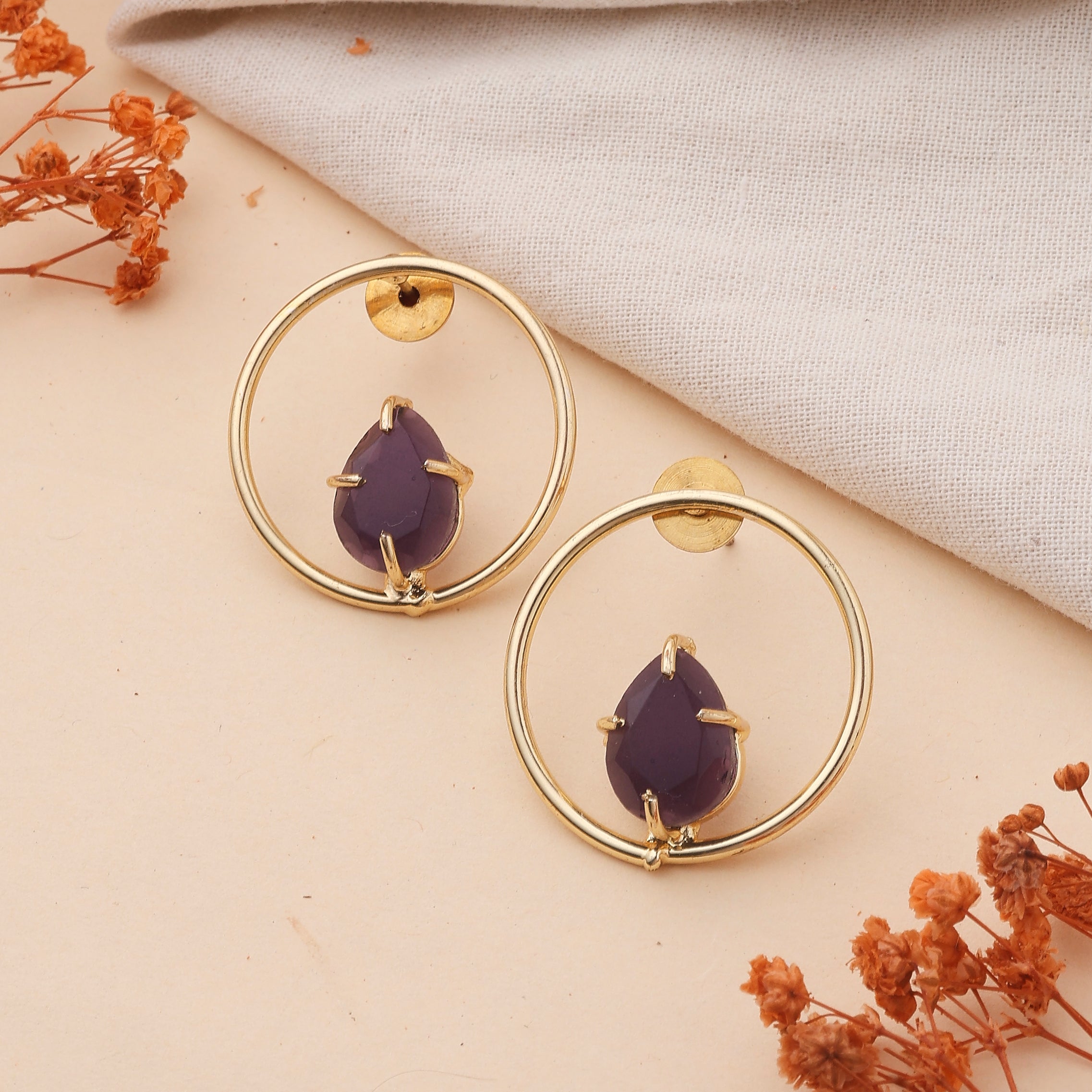 Round Amethyst Stone Earrings