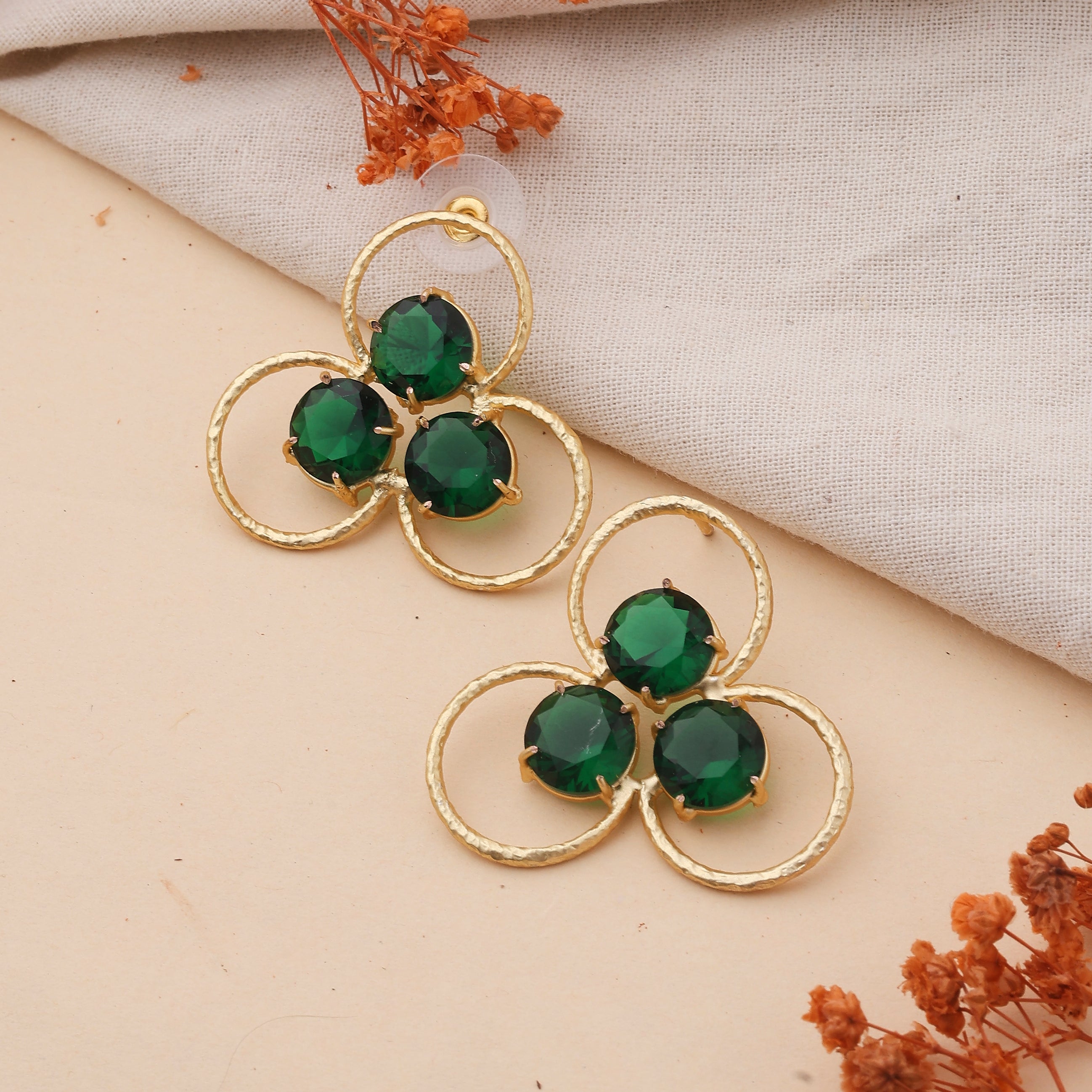 Three Circle Rings Earrings Green