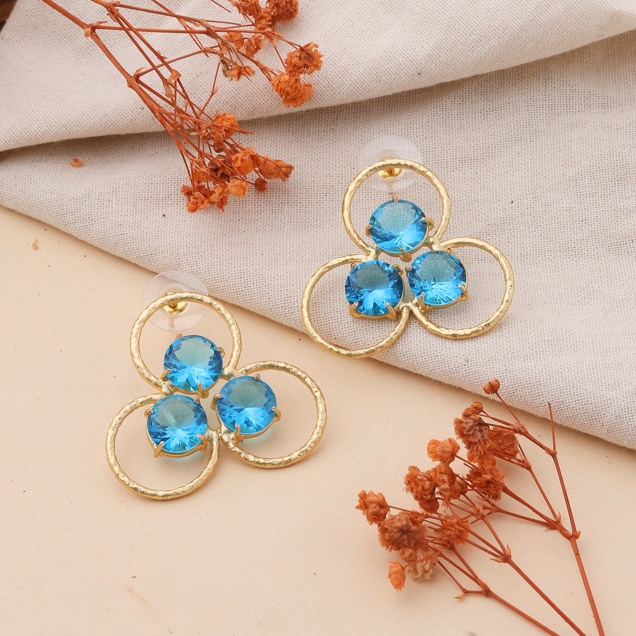 Three Circle Rings Earrings Light Blue Earrings