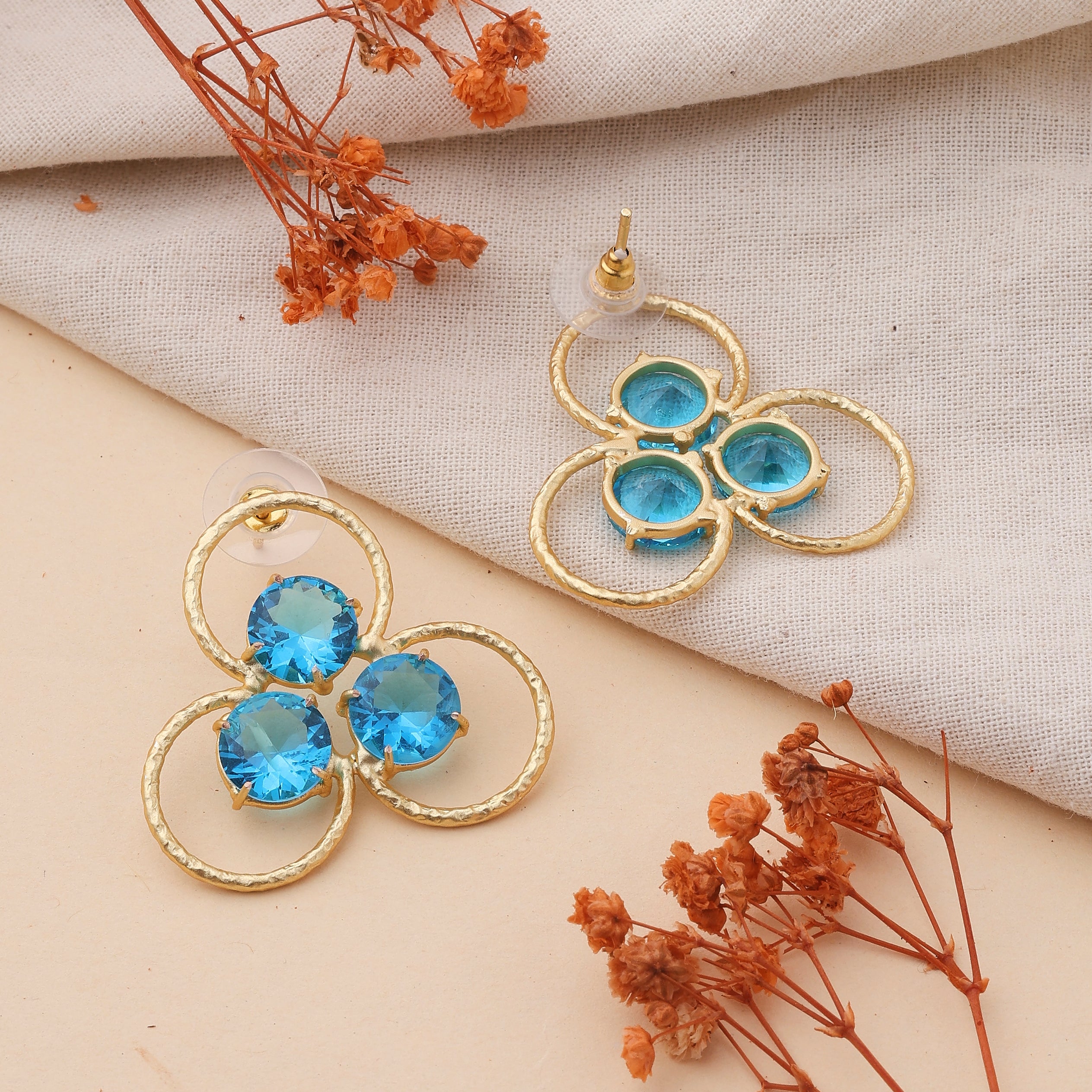 Three Circle Rings Earrings Light Blue Earrings