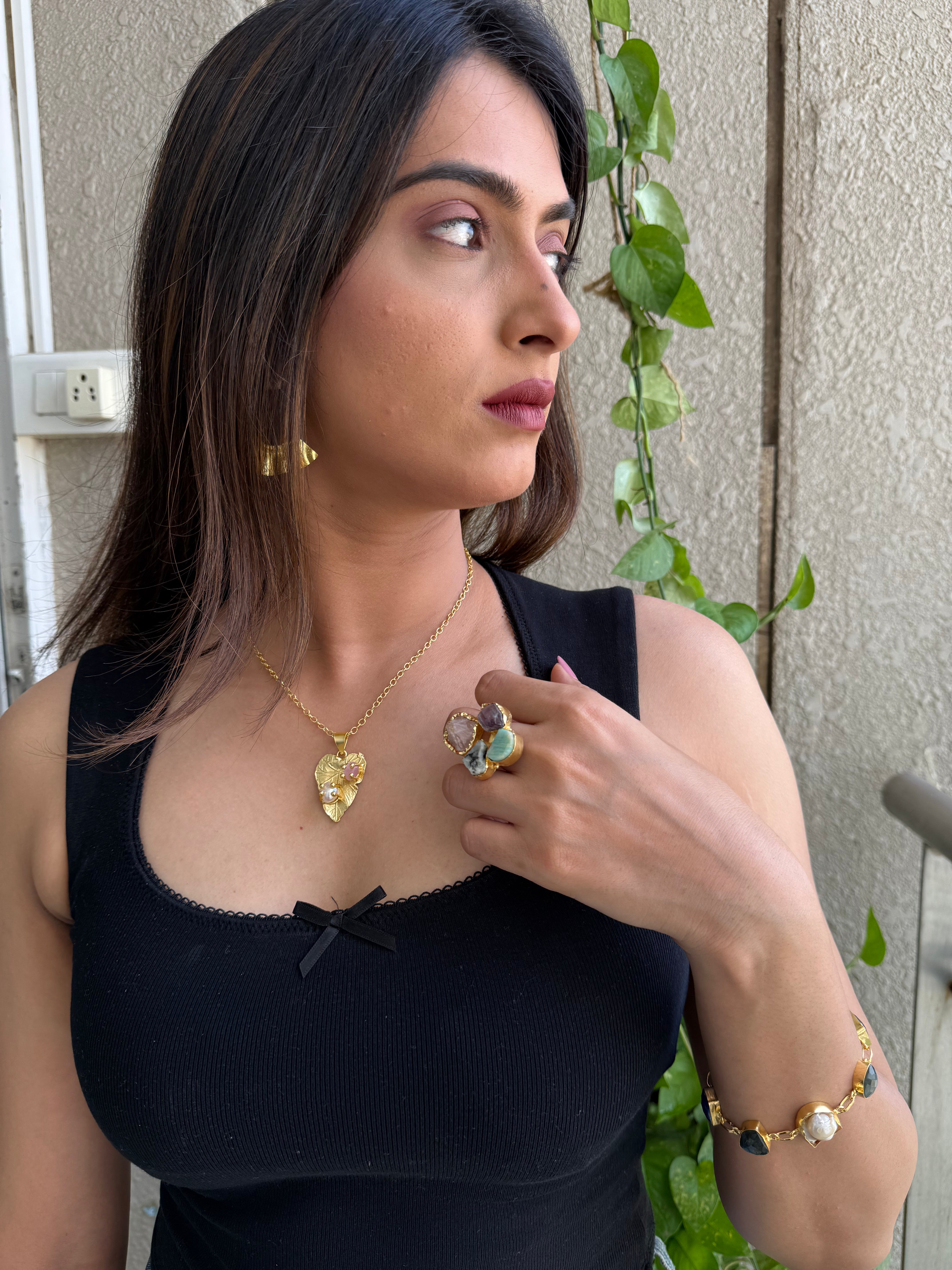 Golden Blossom Leaf Jewelry Set
