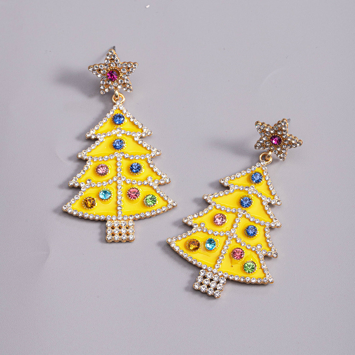 Sunlit Christmas tree earrings