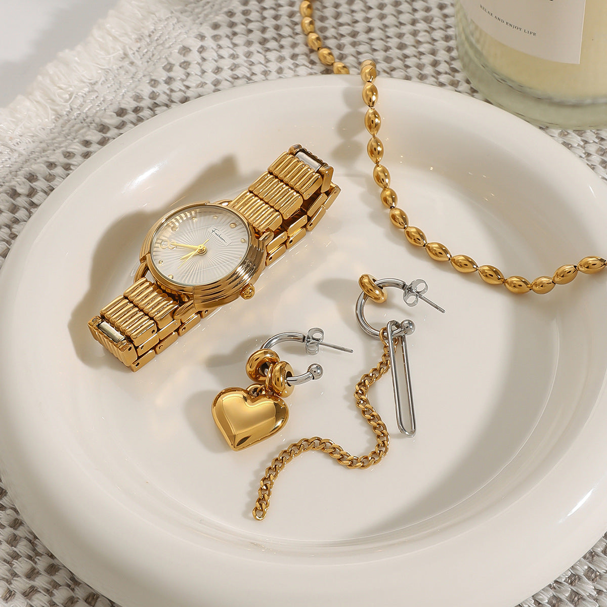 Dual Heart Chain Drop Earrings