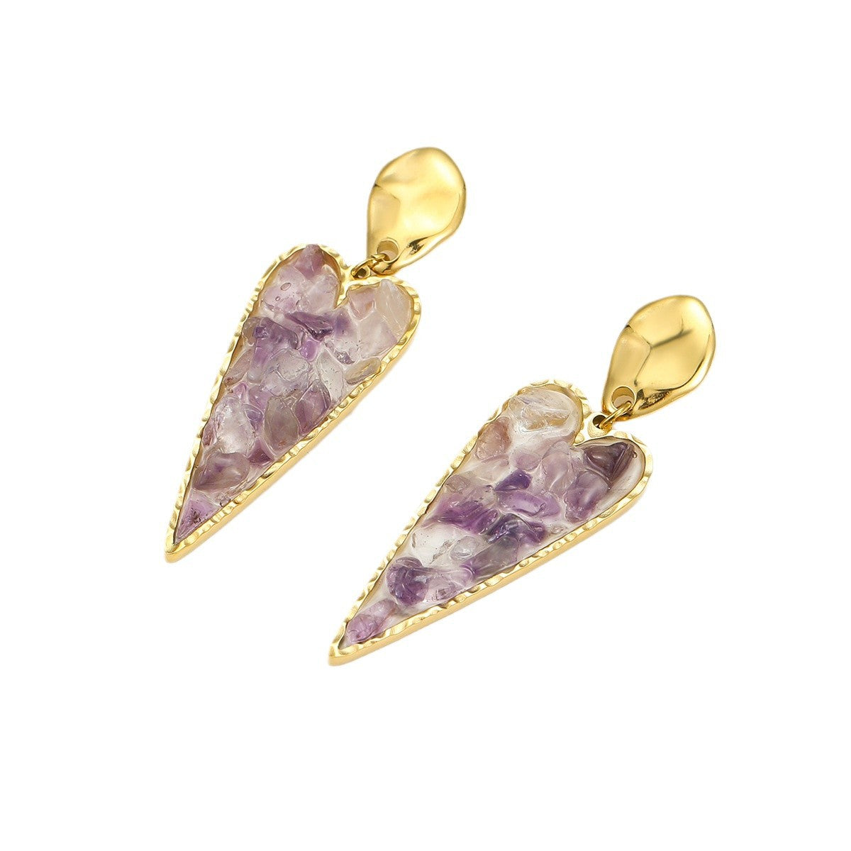 Crushed Amethyst Heart Earrings