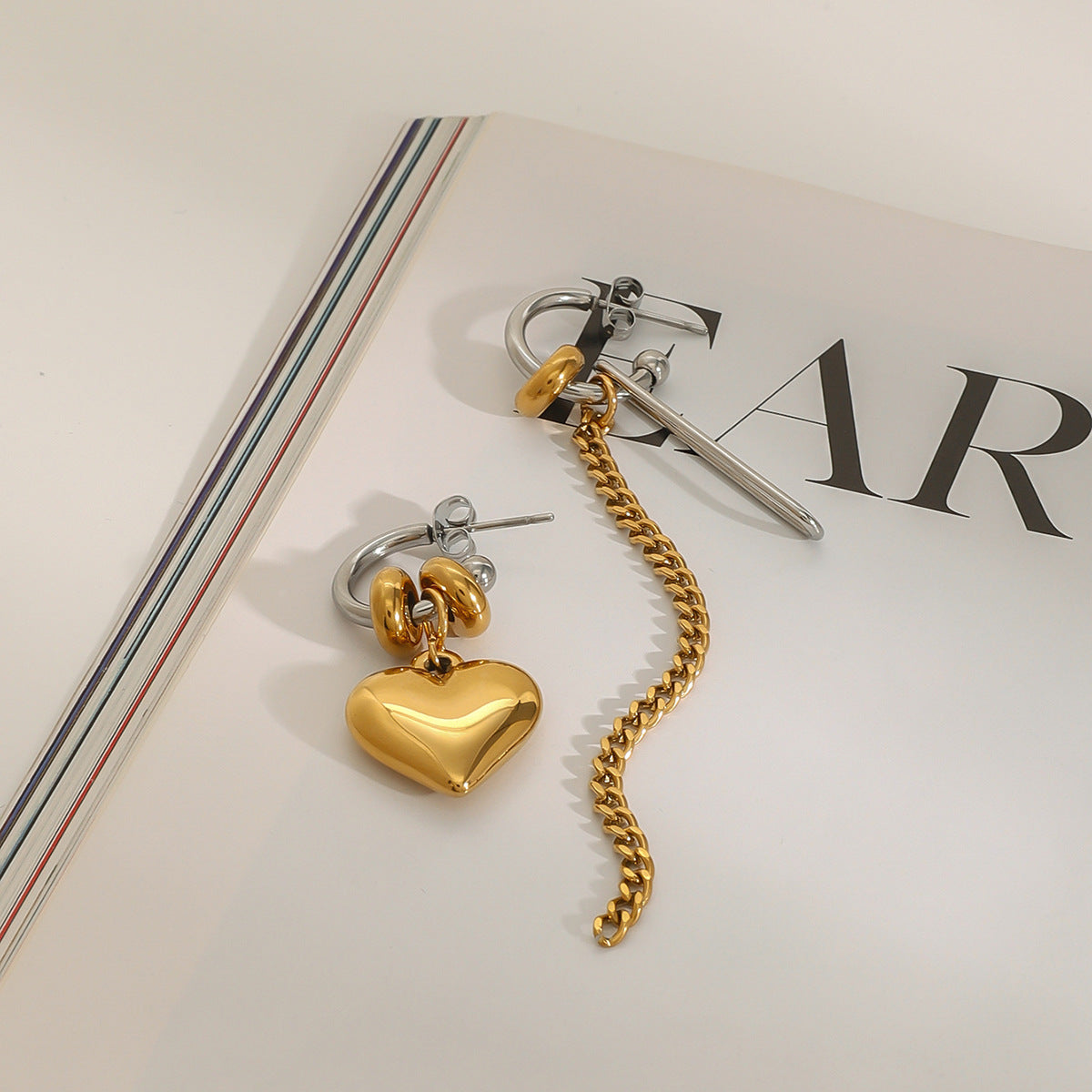Dual Heart Chain Drop Earrings