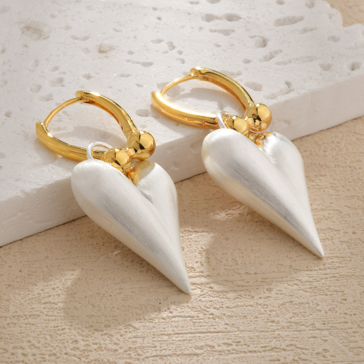 Golden Ring Silver Heart Earrings