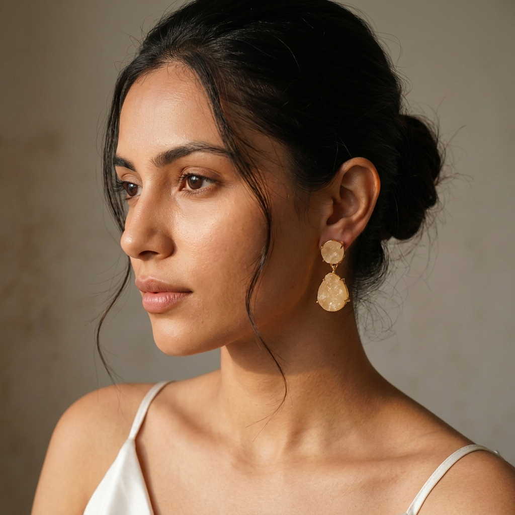 Lemon Quartz Raw Stone Drop Earrings