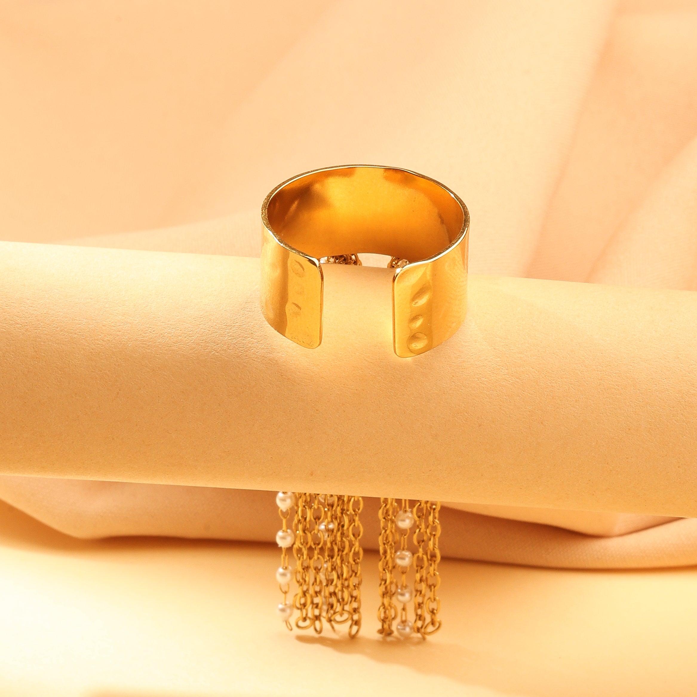 Golden Cascade Statement Ring