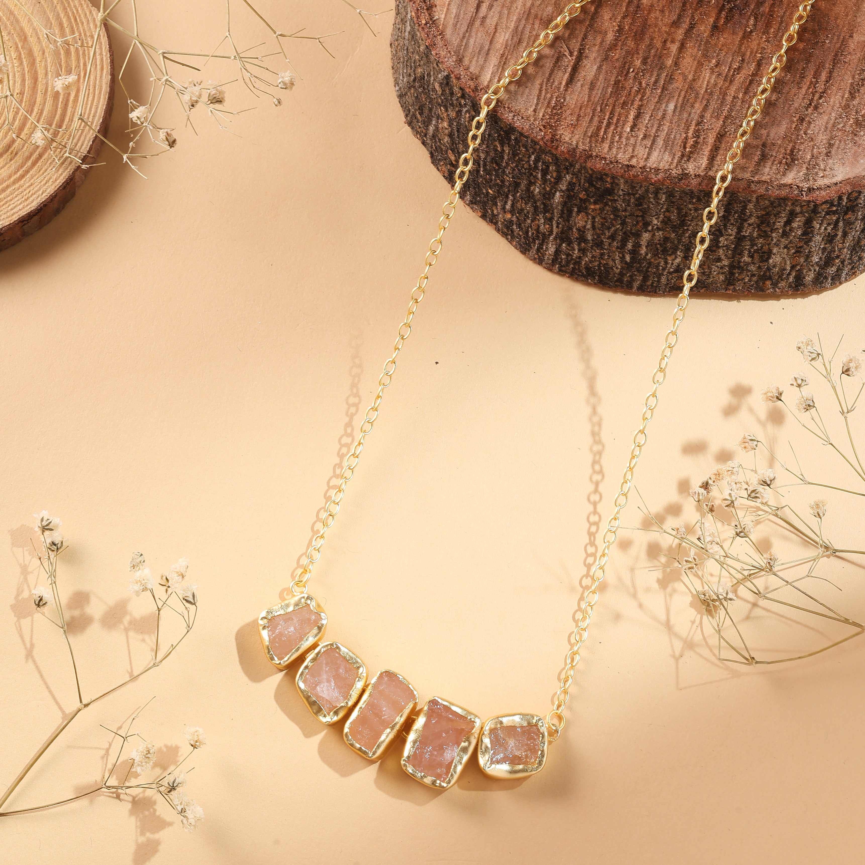 Raw Gemstone Bar Necklace and Earrings Set