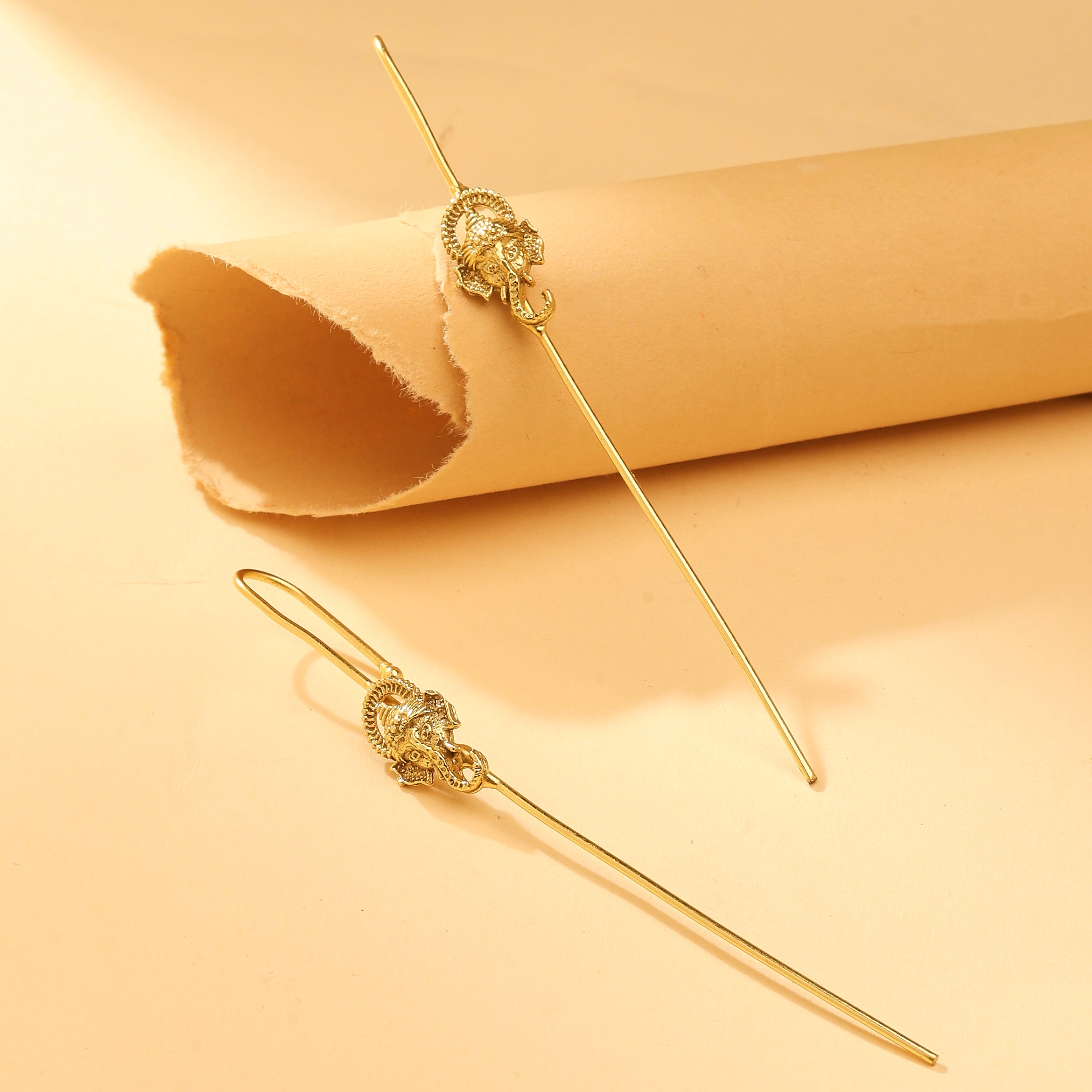 Antique Gold Elephant Threader Earrings