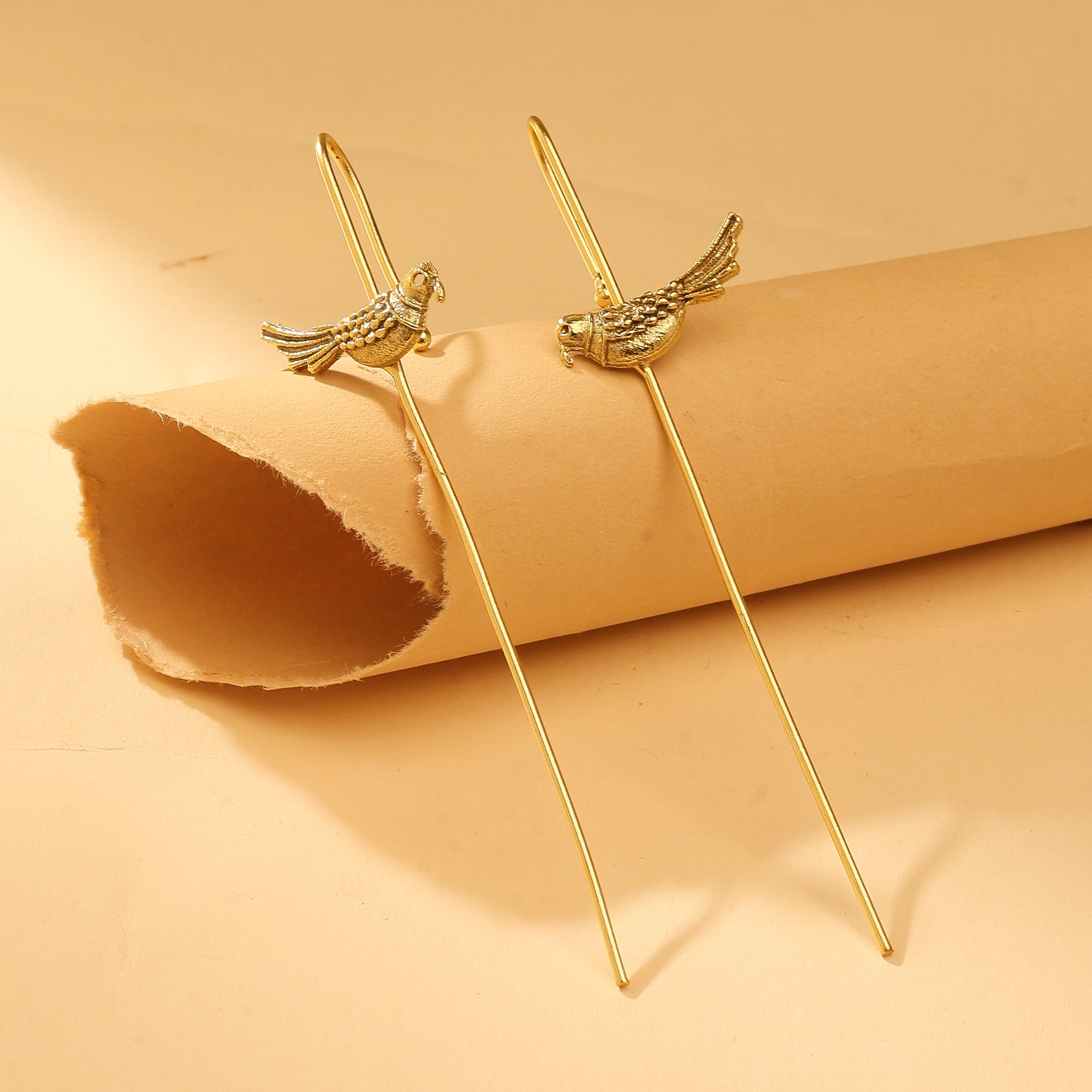 Antique Gold Parrot Ear Cuff Earrings