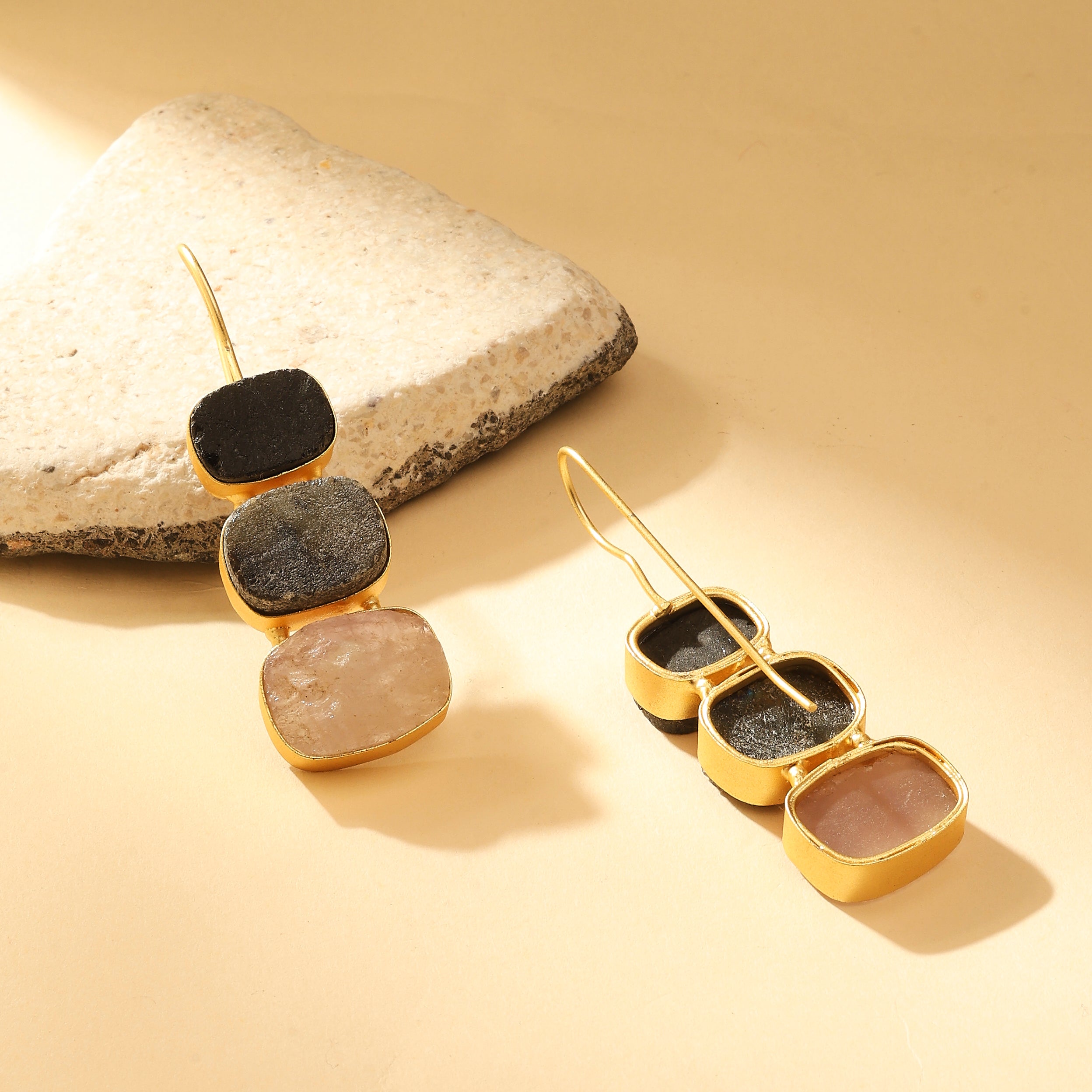 Raw Stone Trio Drop Earrings