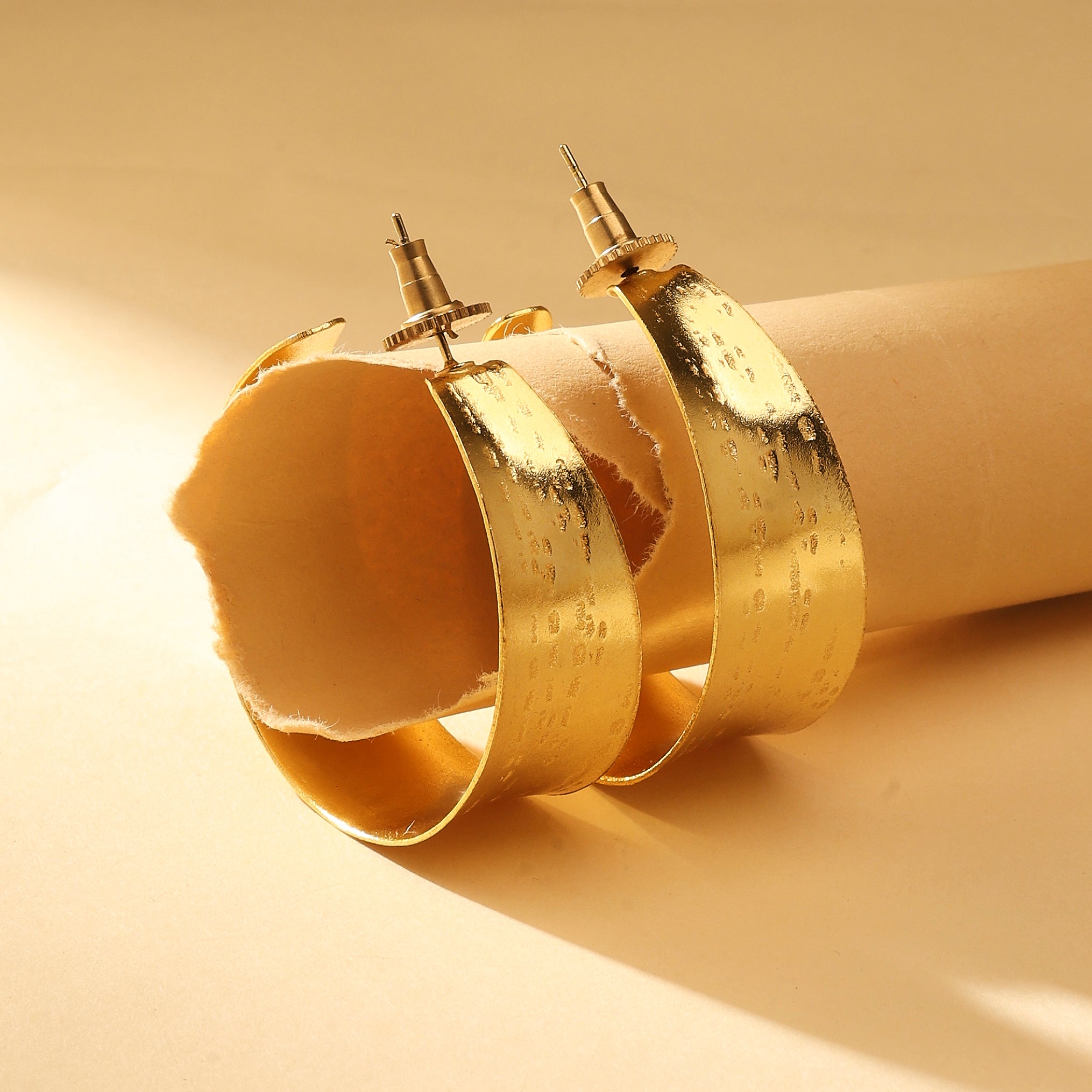 Wide Textured Gold Hoop Earrings