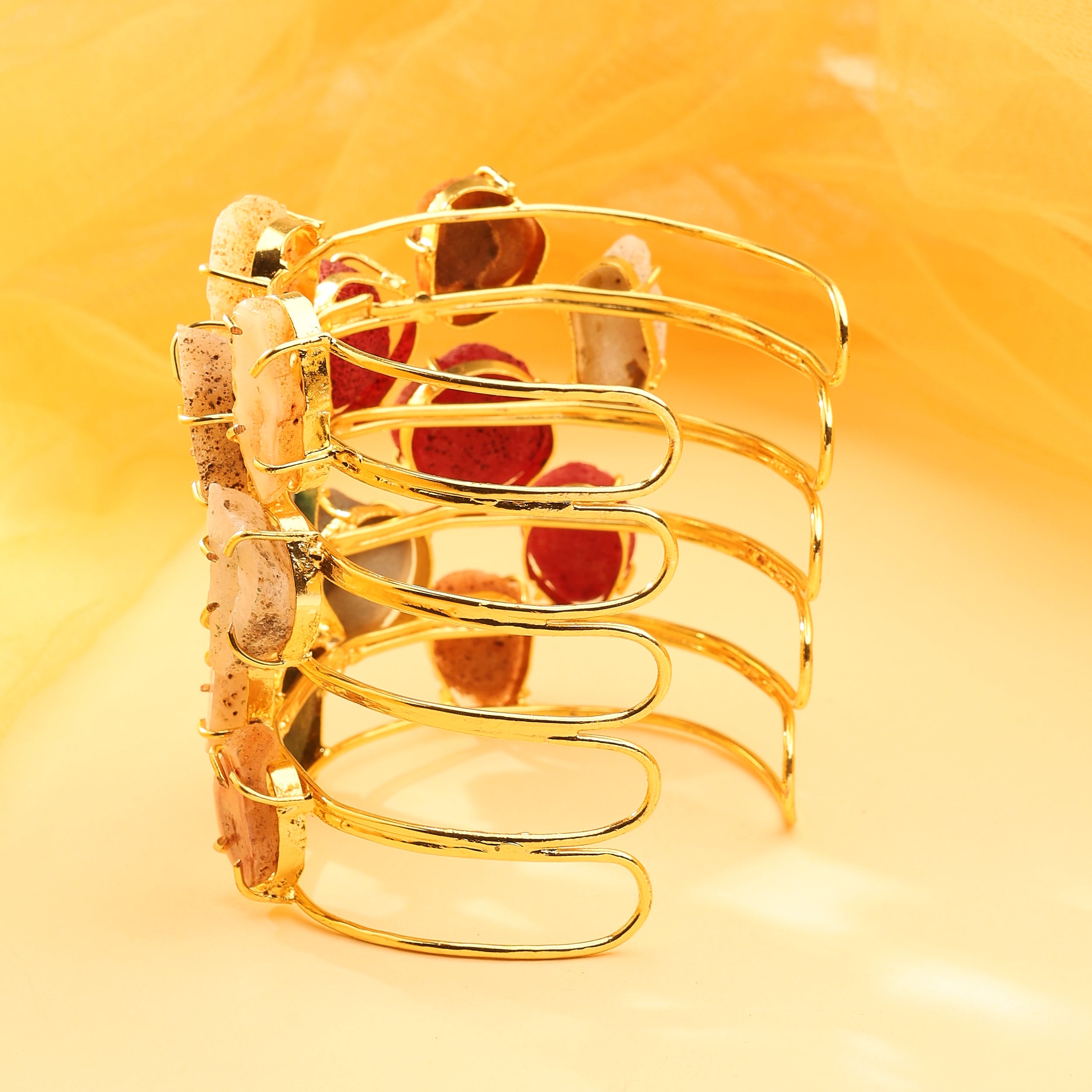 Multi-Row Raw Gemstone Cuff Bracelet – Ocean Bloom Edition