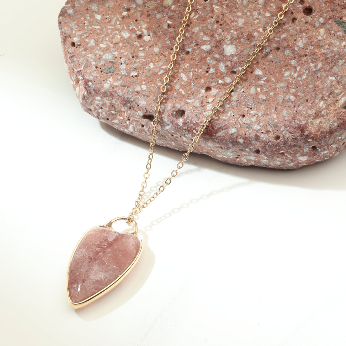 Strawberry Quartz Heart Pendant Necklace