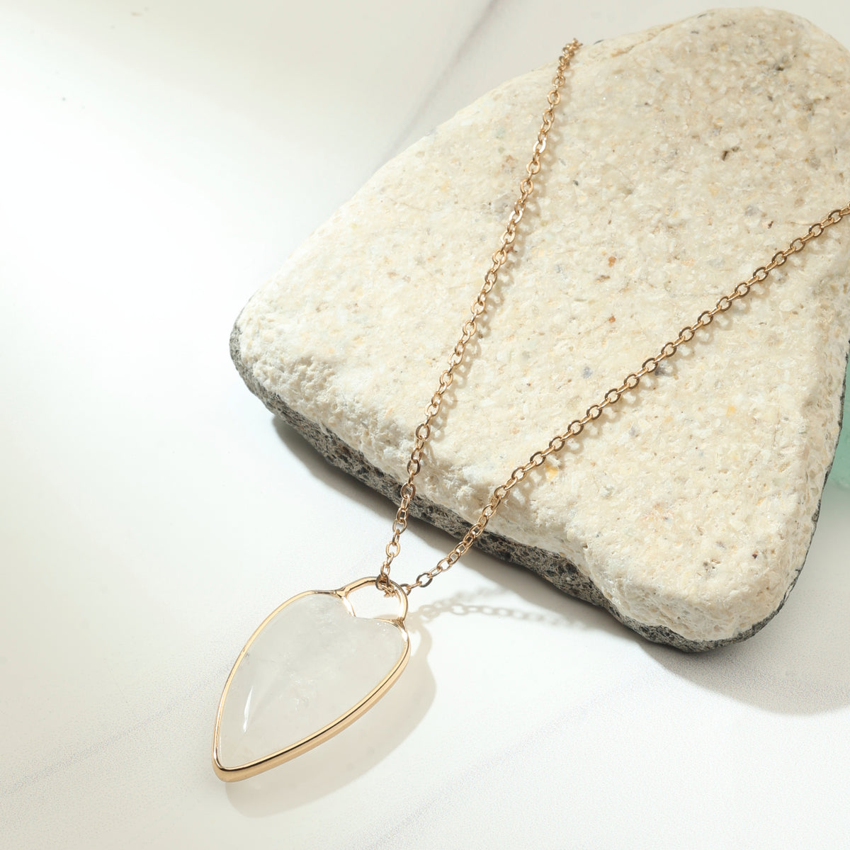 Moonstone Heart Pendant Necklace — Open Wire