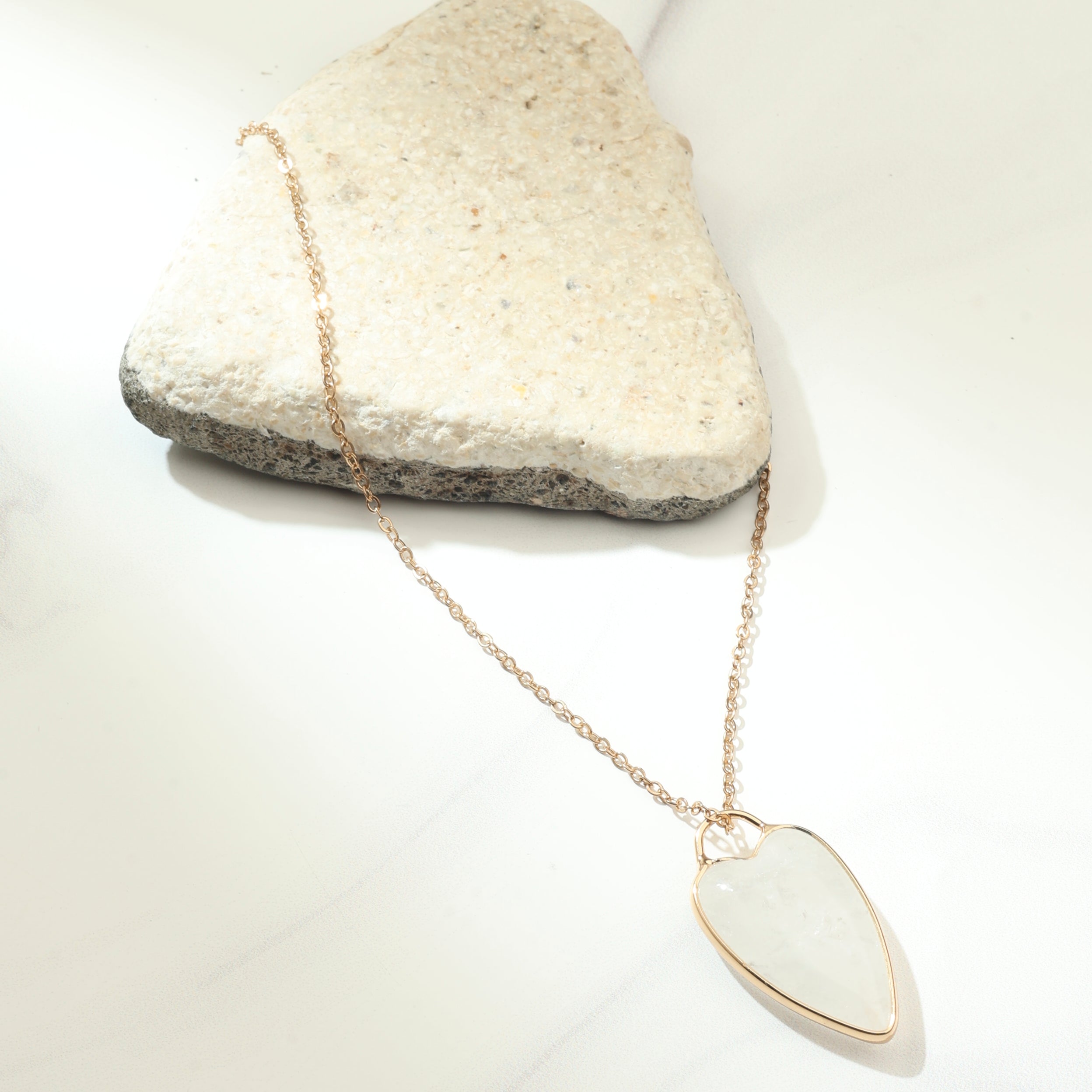 Moonstone Heart Pendant Necklace — Open Wire