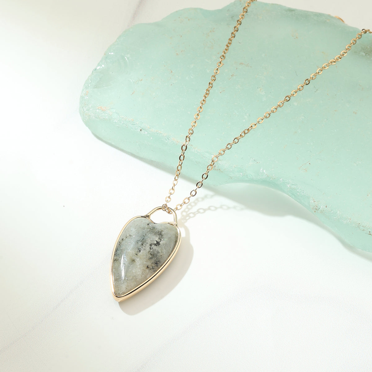 Moss Agate Heart Pendant Necklace