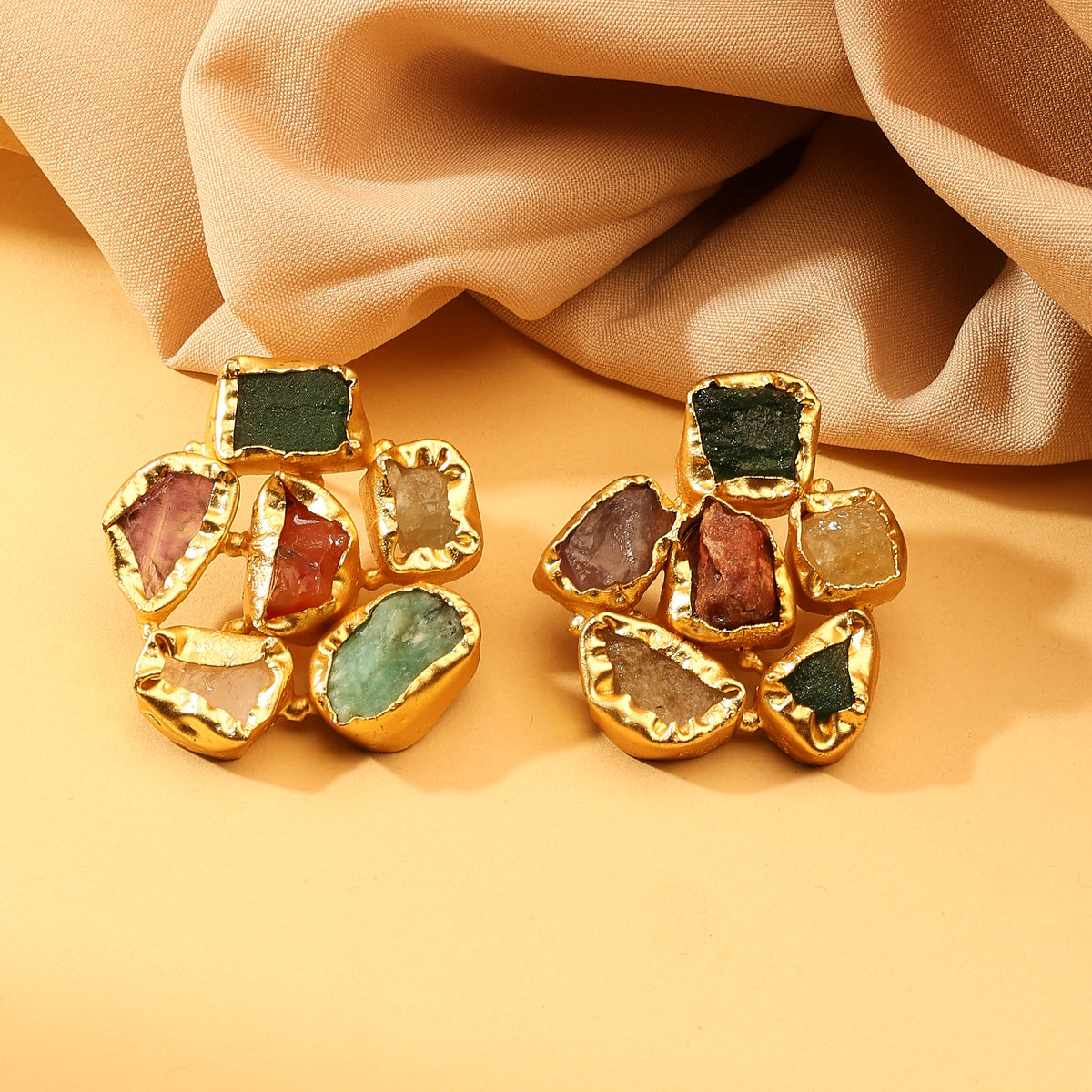 Mosaic Raw Stone Cluster Studs