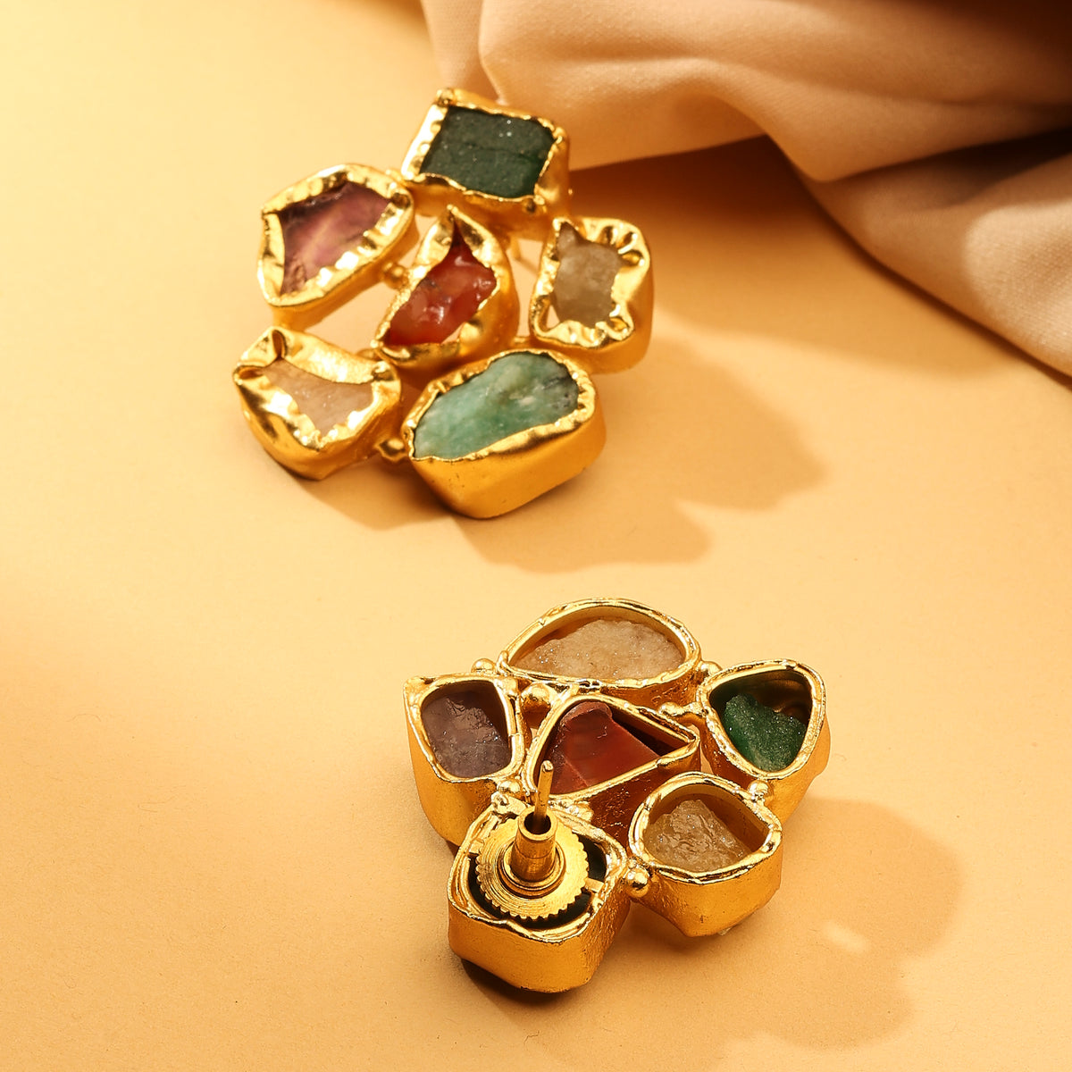 Mosaic Raw Stone Cluster Studs