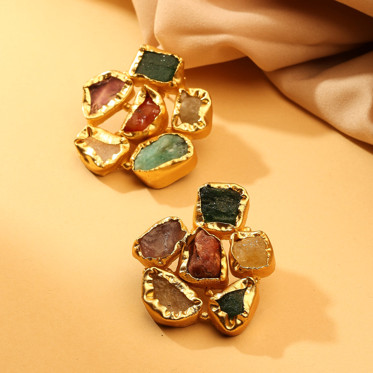Mosaic Raw Stone Cluster Studs