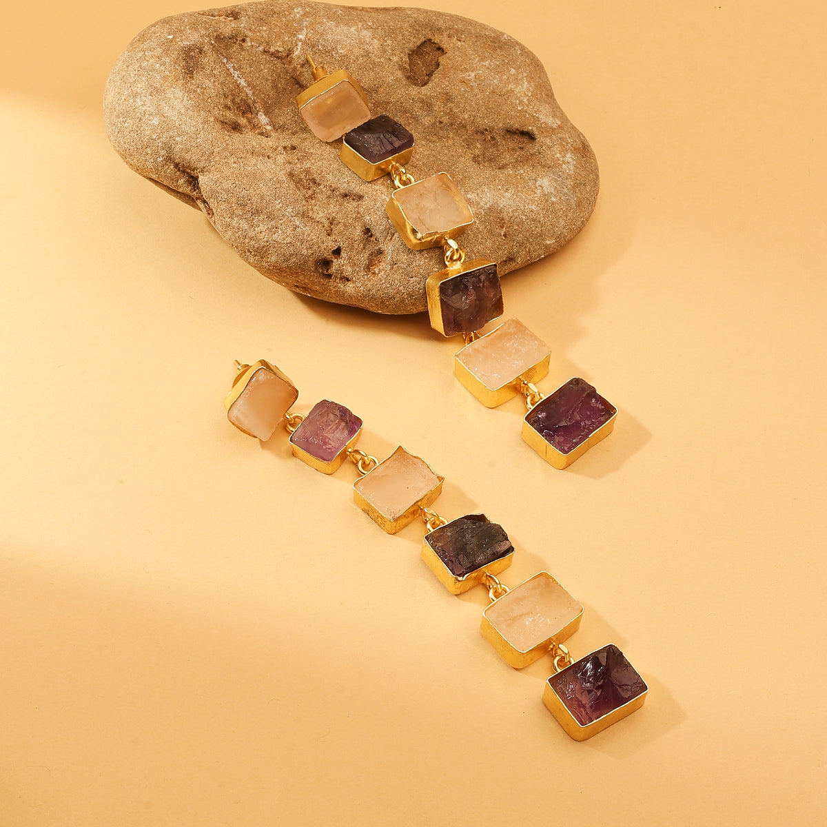 Amethyst & Rose Quartz Stone Drop Earrings