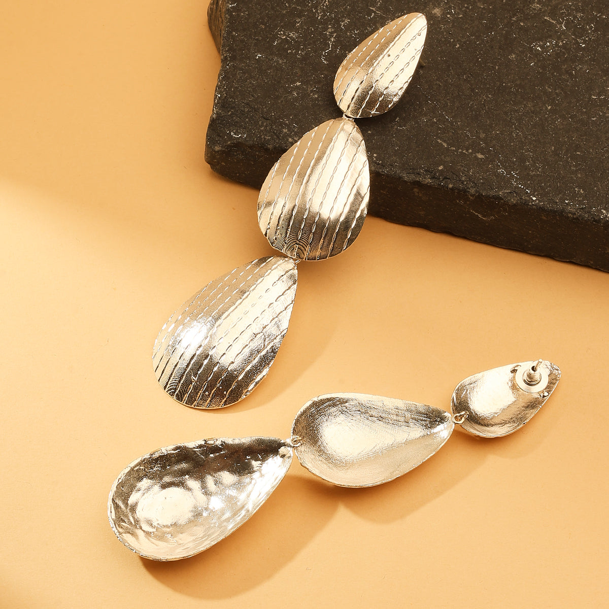 Silver Petal Tiered Earrings