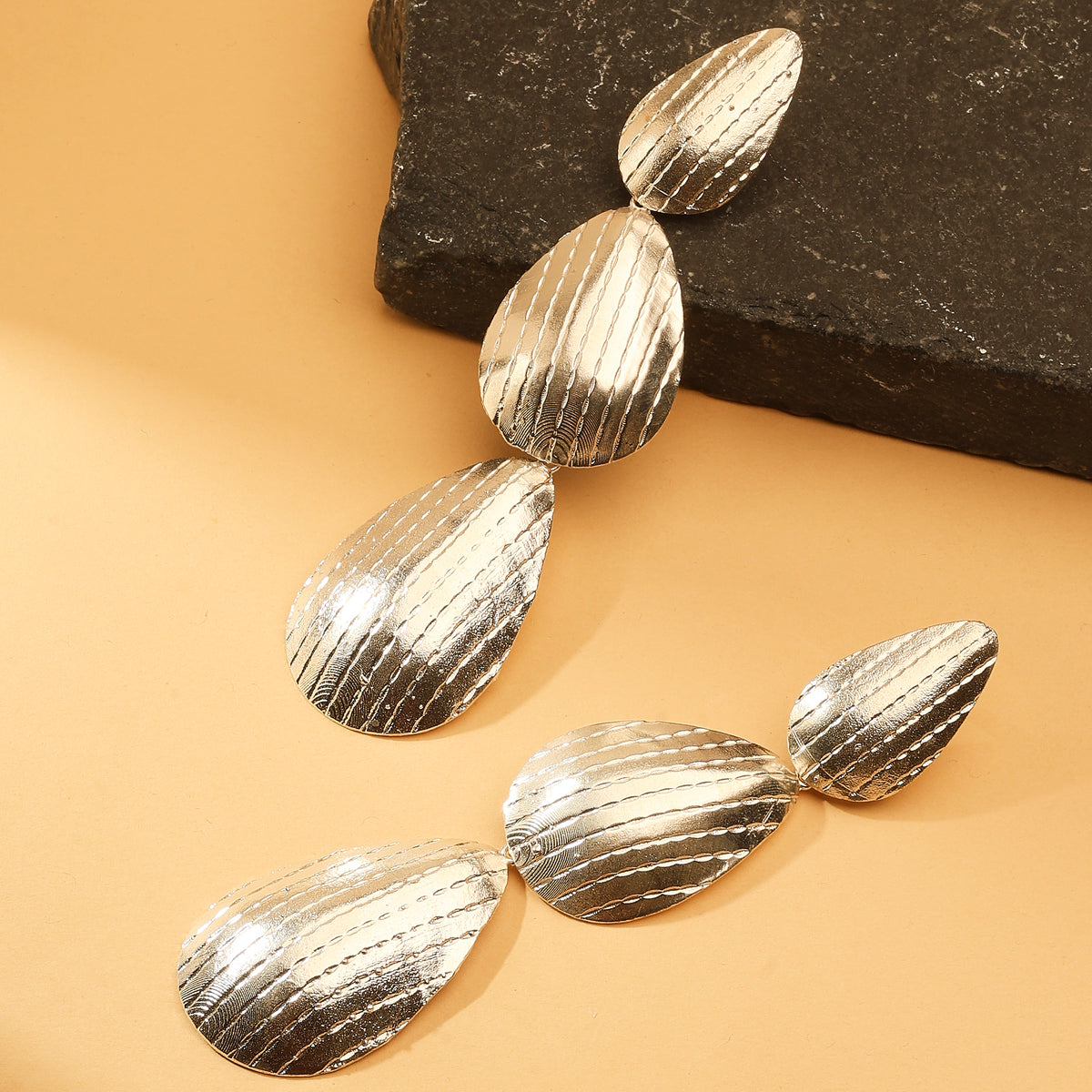 Silver Petal Tiered Earrings