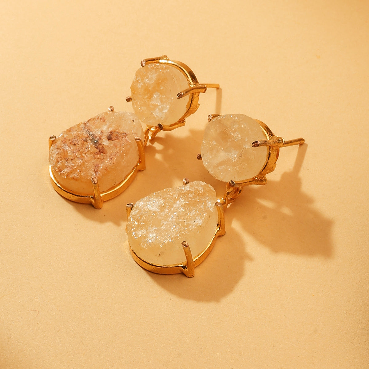 Lemon Quartz Raw Stone Drop Earrings