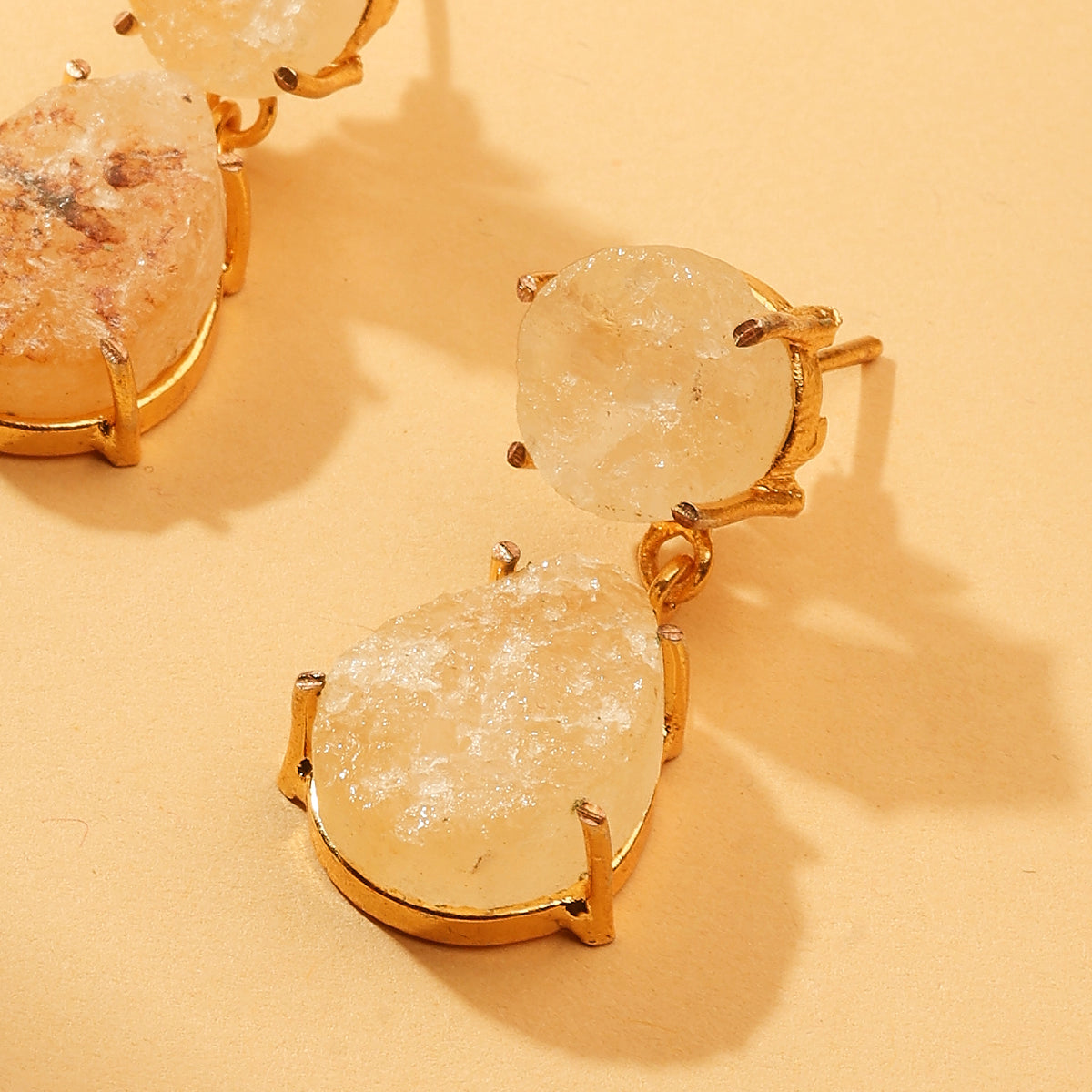 Lemon Quartz Raw Stone Drop Earrings