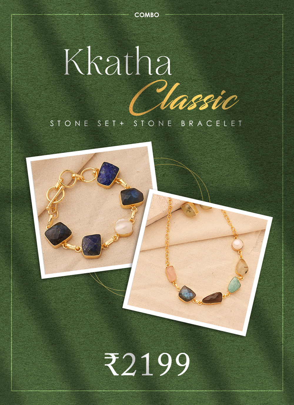 Kkatha Classic Combo: Colorful Stone Necklace Set & Bracelet