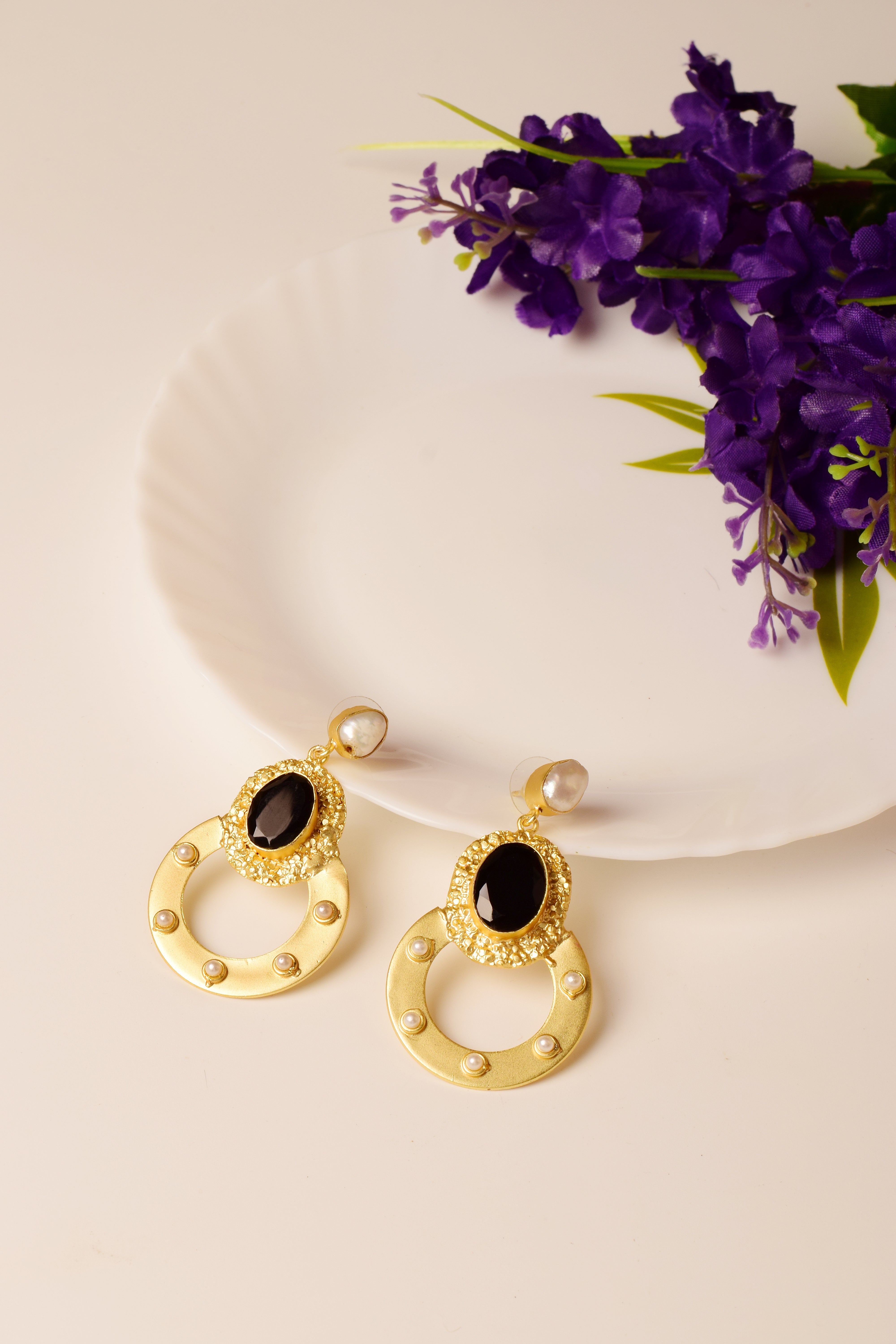 Regal Noir Pearl Hoop Earrings