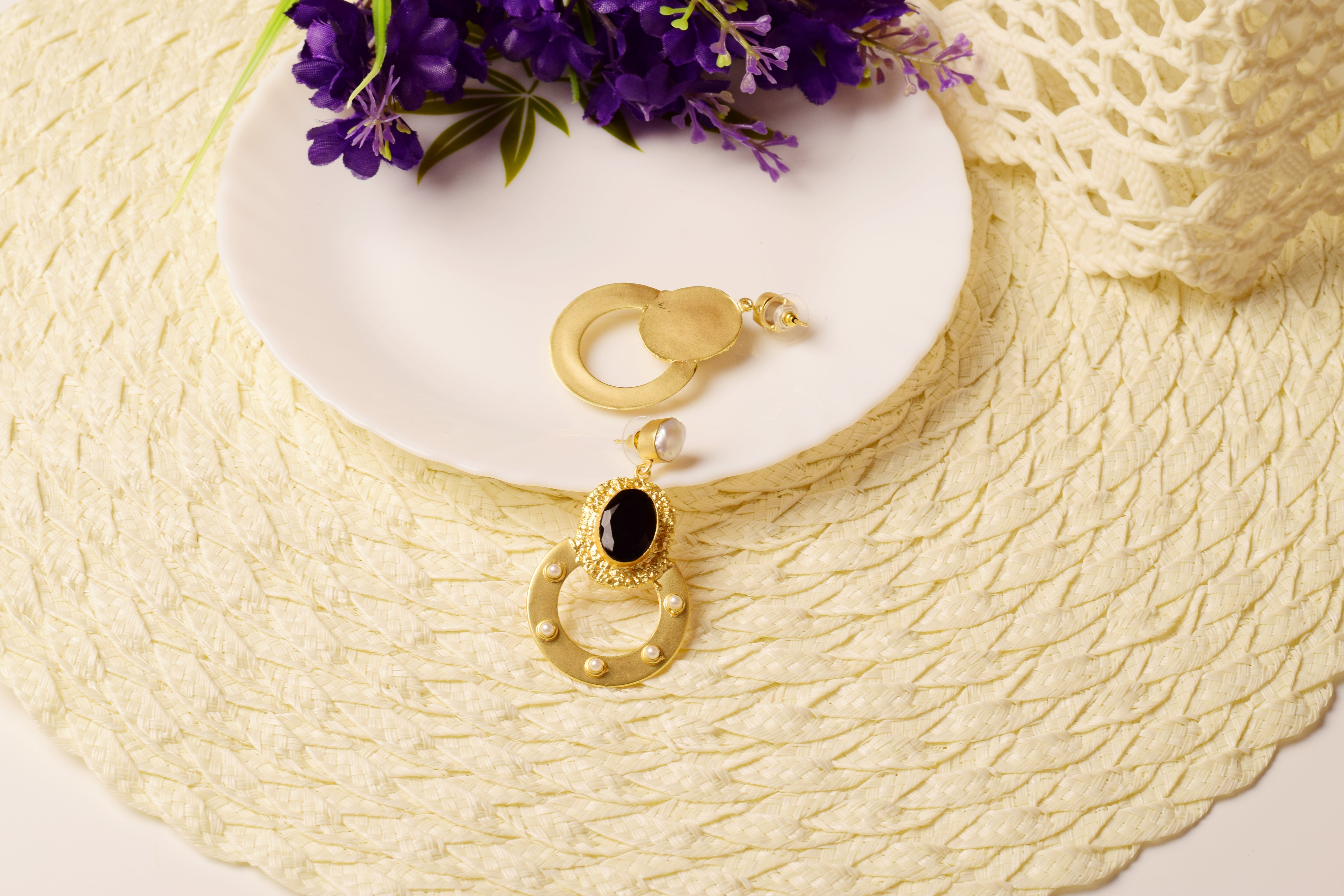 Regal Noir Pearl Hoop Earrings