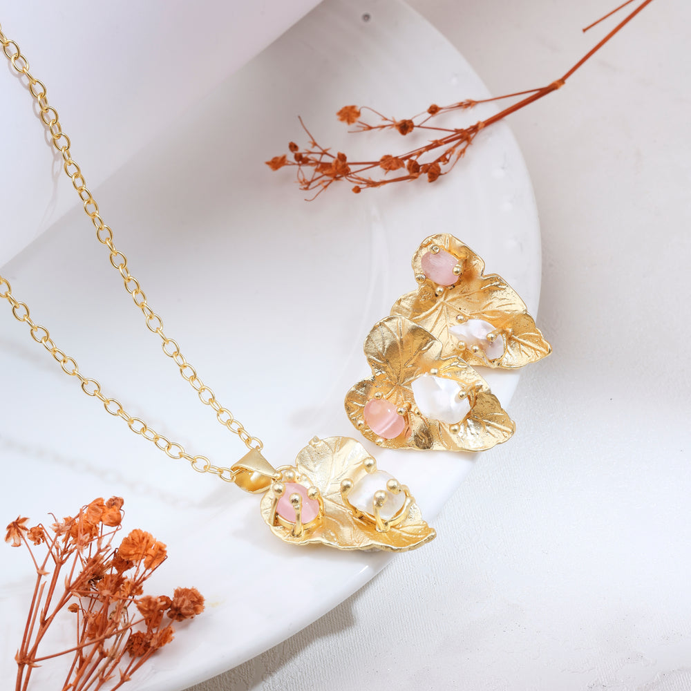 Golden Blossom Leaf Jewelry Set