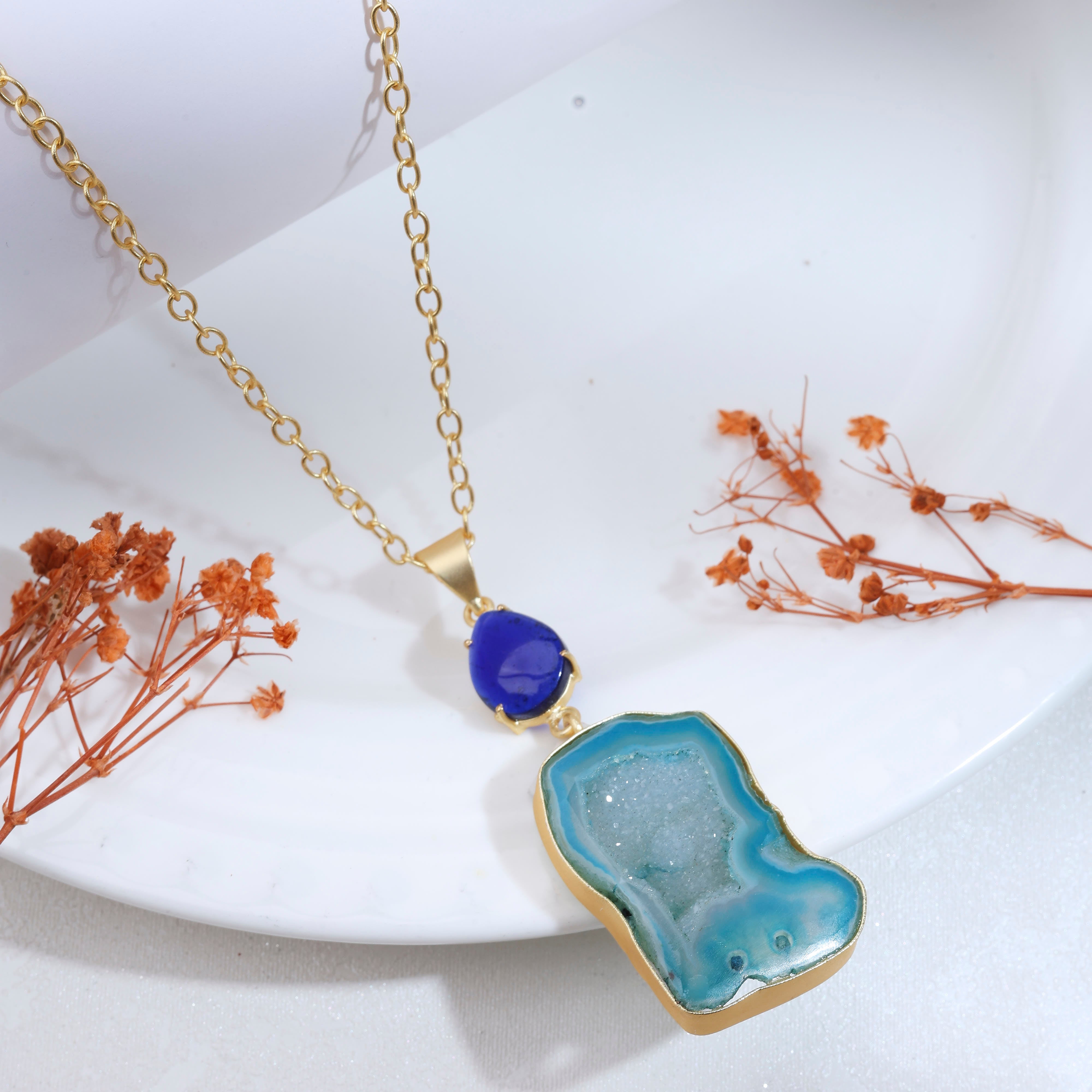 Blue Glow Druzy Necklace