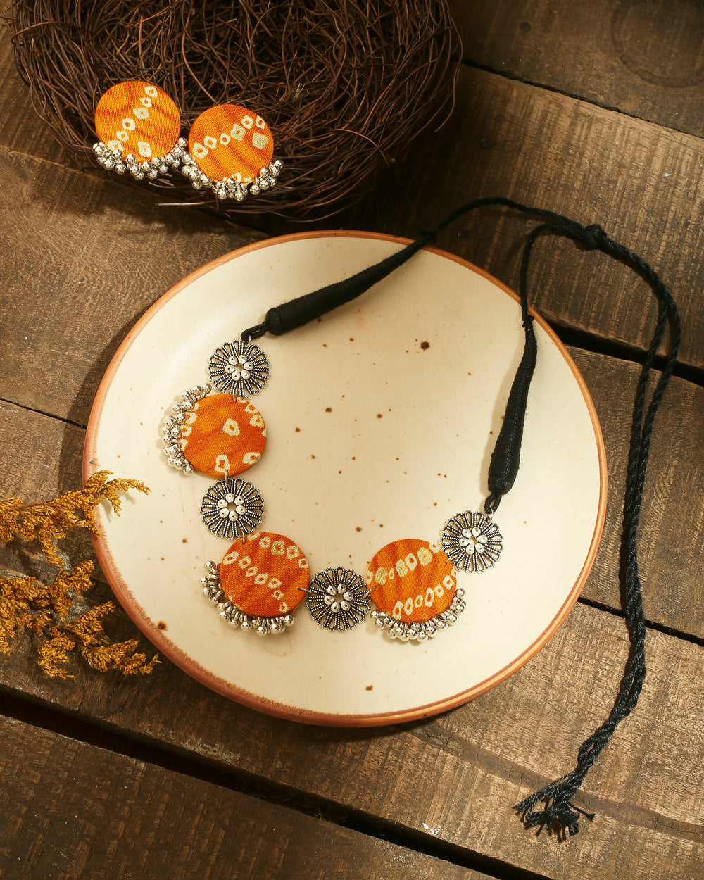 Orange Bandhani Necklace Set