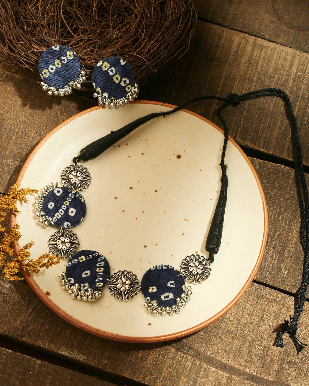 Blue Bandhani Necklace Set