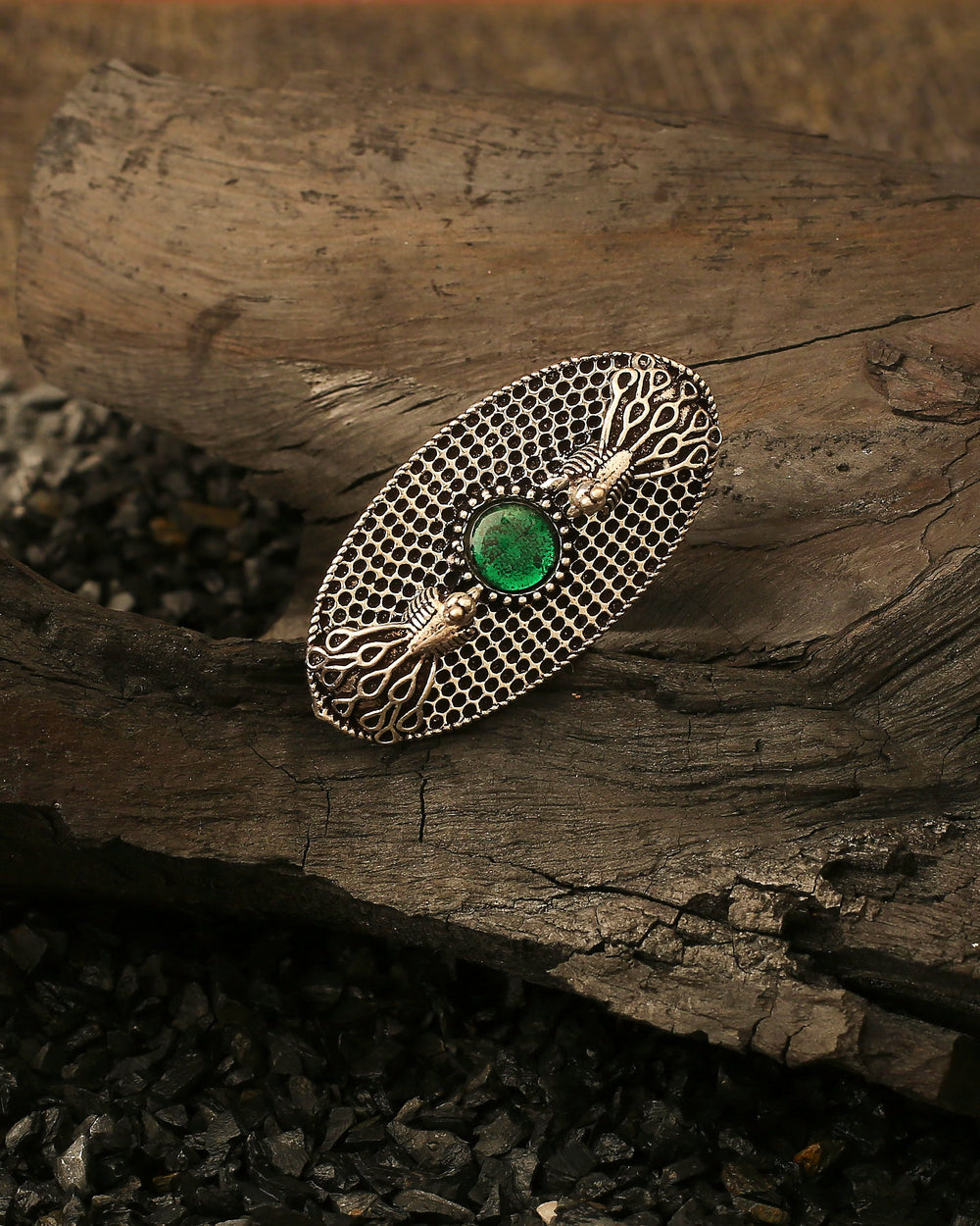 Oxidized Green Peacock Ring